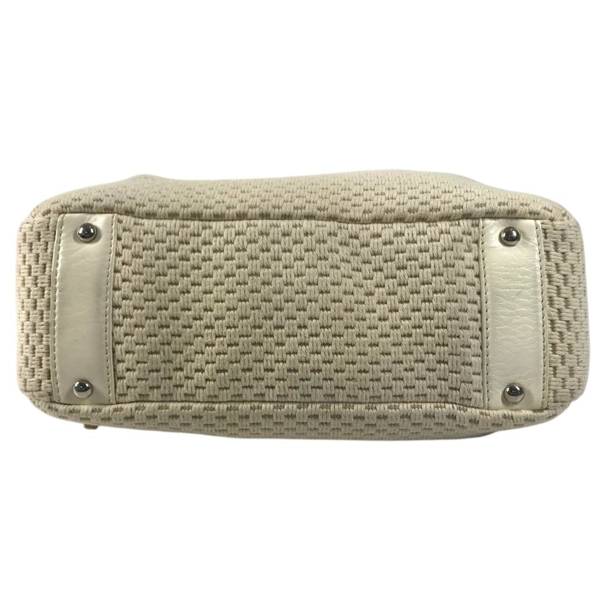 Chanel Beige Ivory Leather Canvas Handbag Shoulder Bag (Pre-Owned)