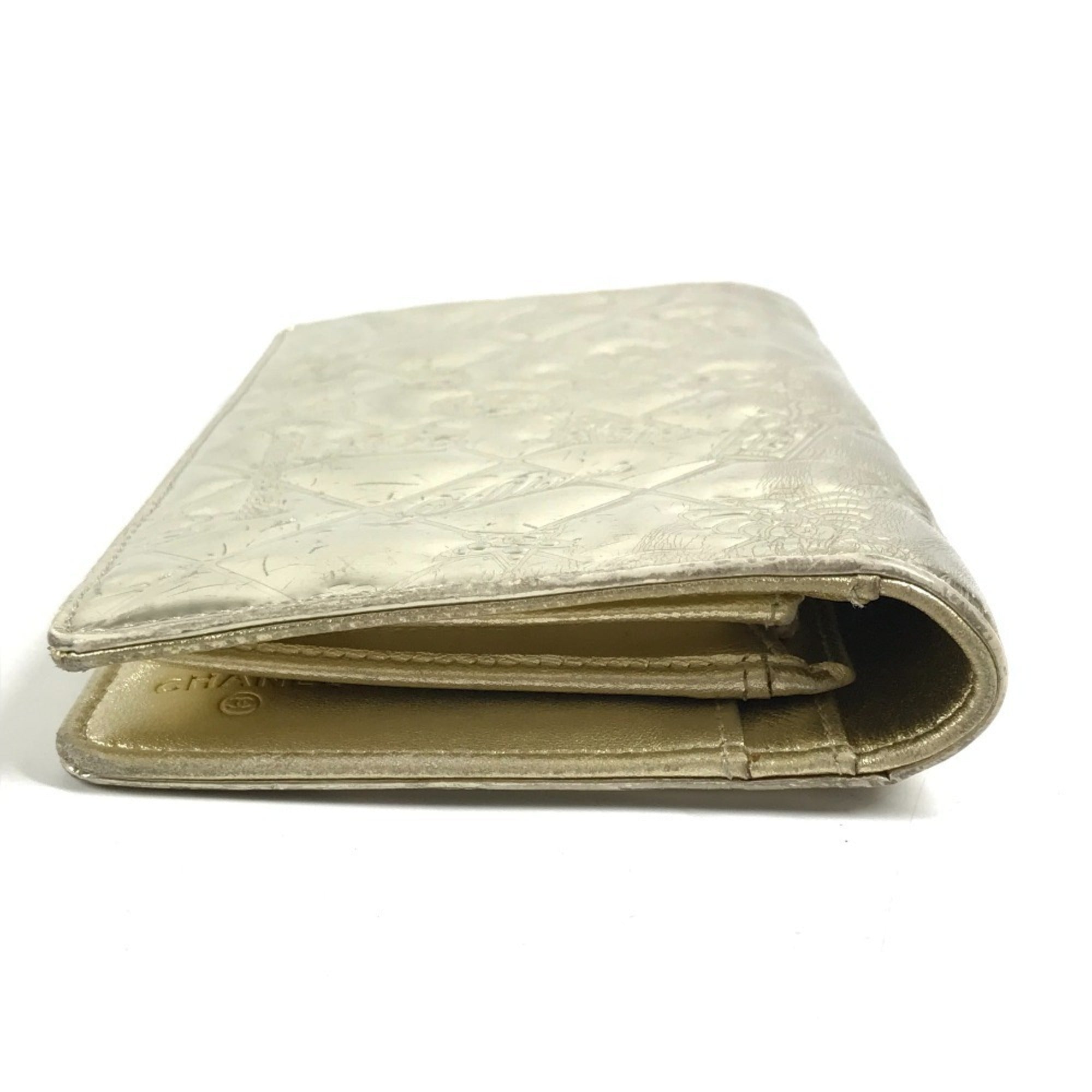 Chanel Gold Leather Long Wallet (Bi-Fold) (Pre-Owned)