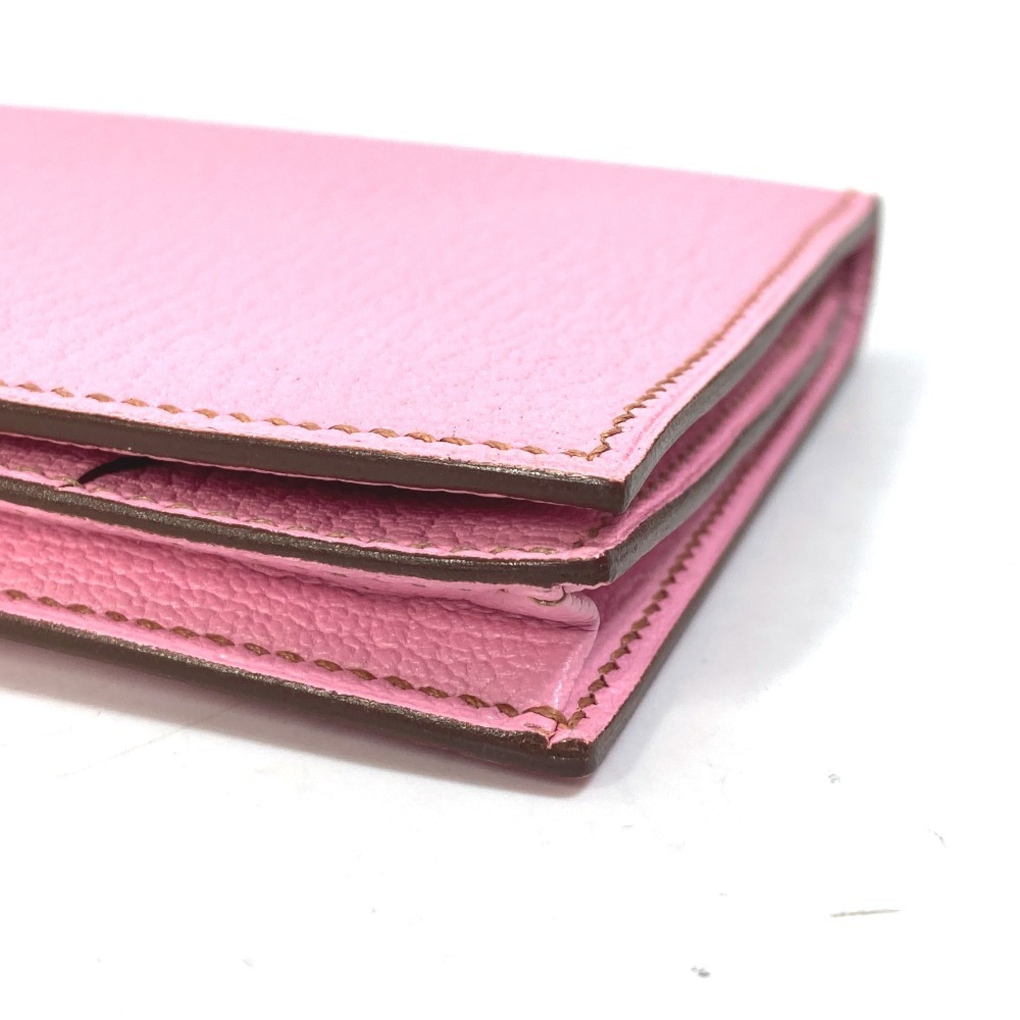 Hermes Bearn Pink Soufre Chevre Leather Chain/Shoulder Wallet (Pre-Owned)