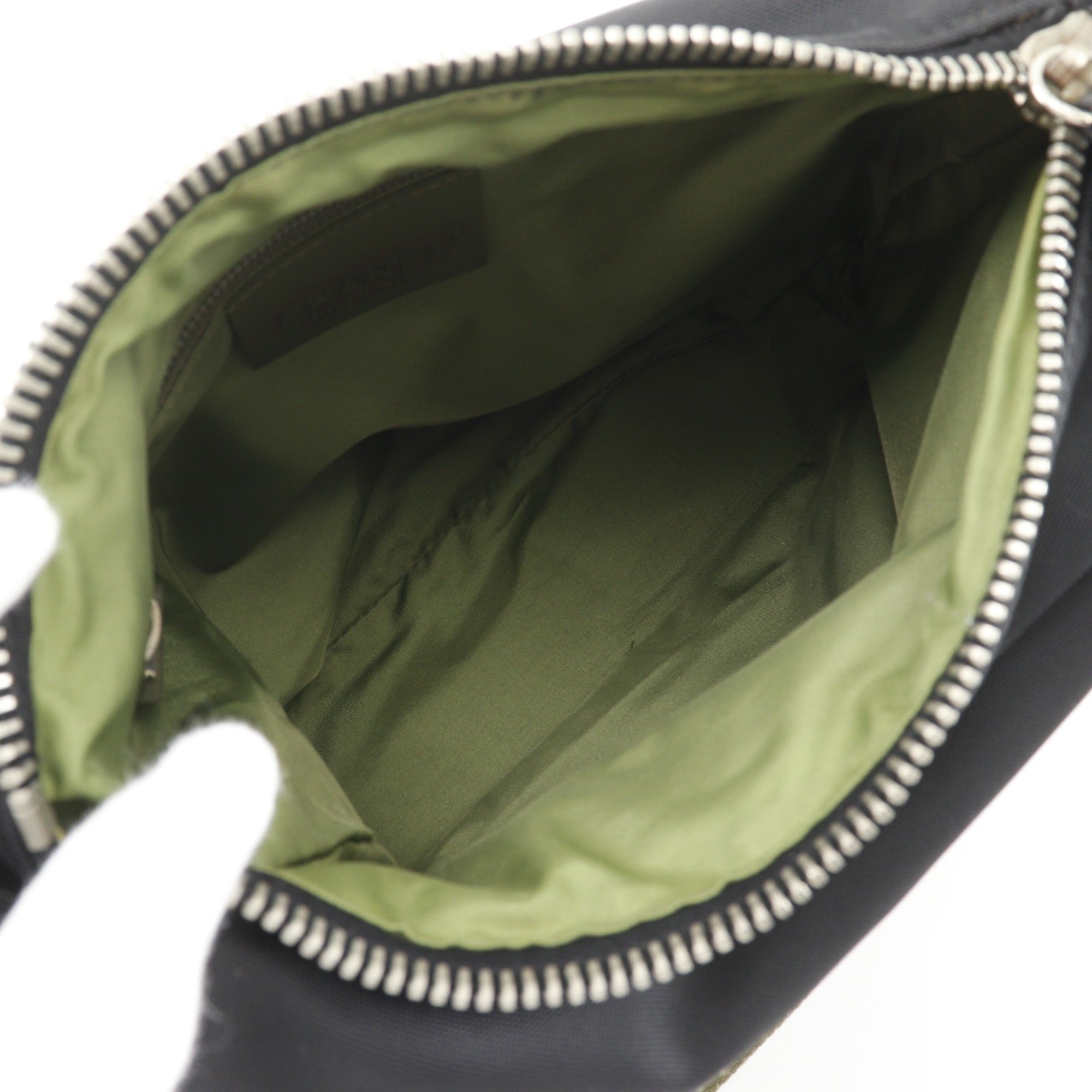 Chanel Black Khaki Nylon Canvas Shoulder Bag (Pre-Owned)