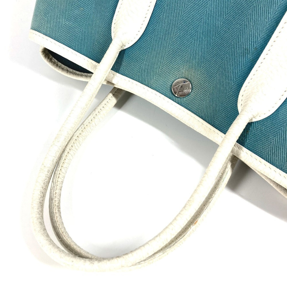 Hermes Blue White Toile Officier Handbag Tote Bag (Pre-Owned)