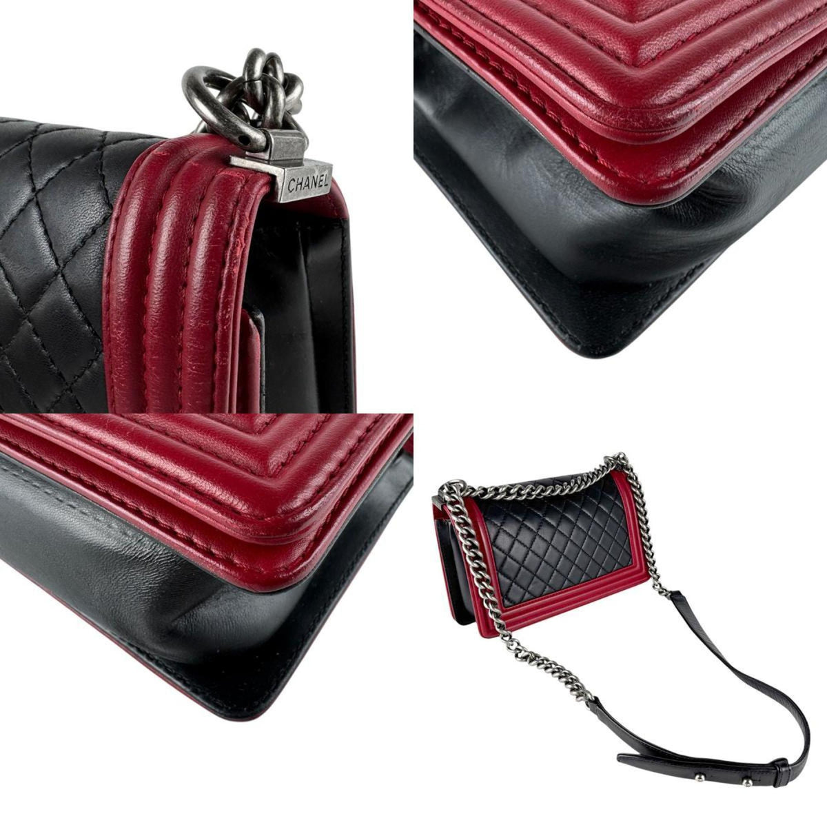 Chanel Black Red Color Leather Shoulder Bag (Pre-Owned)