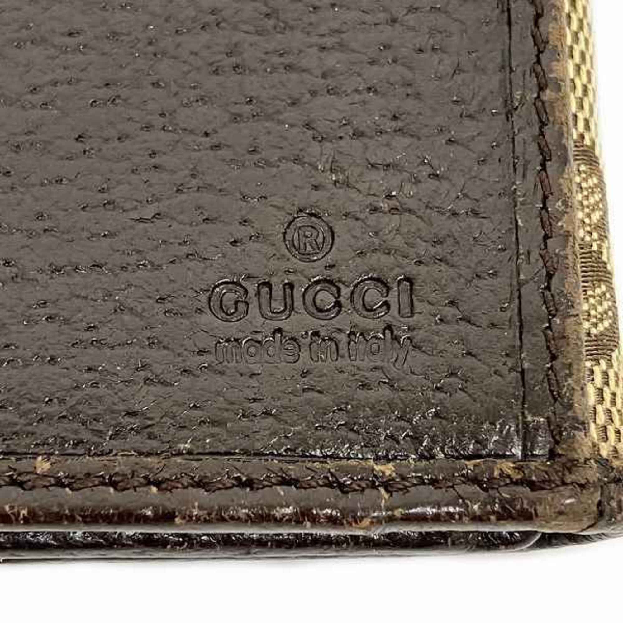 Gucci Beige Brown Canvas Leather Long Wallet (Bi-Fold) (Pre-Owned)