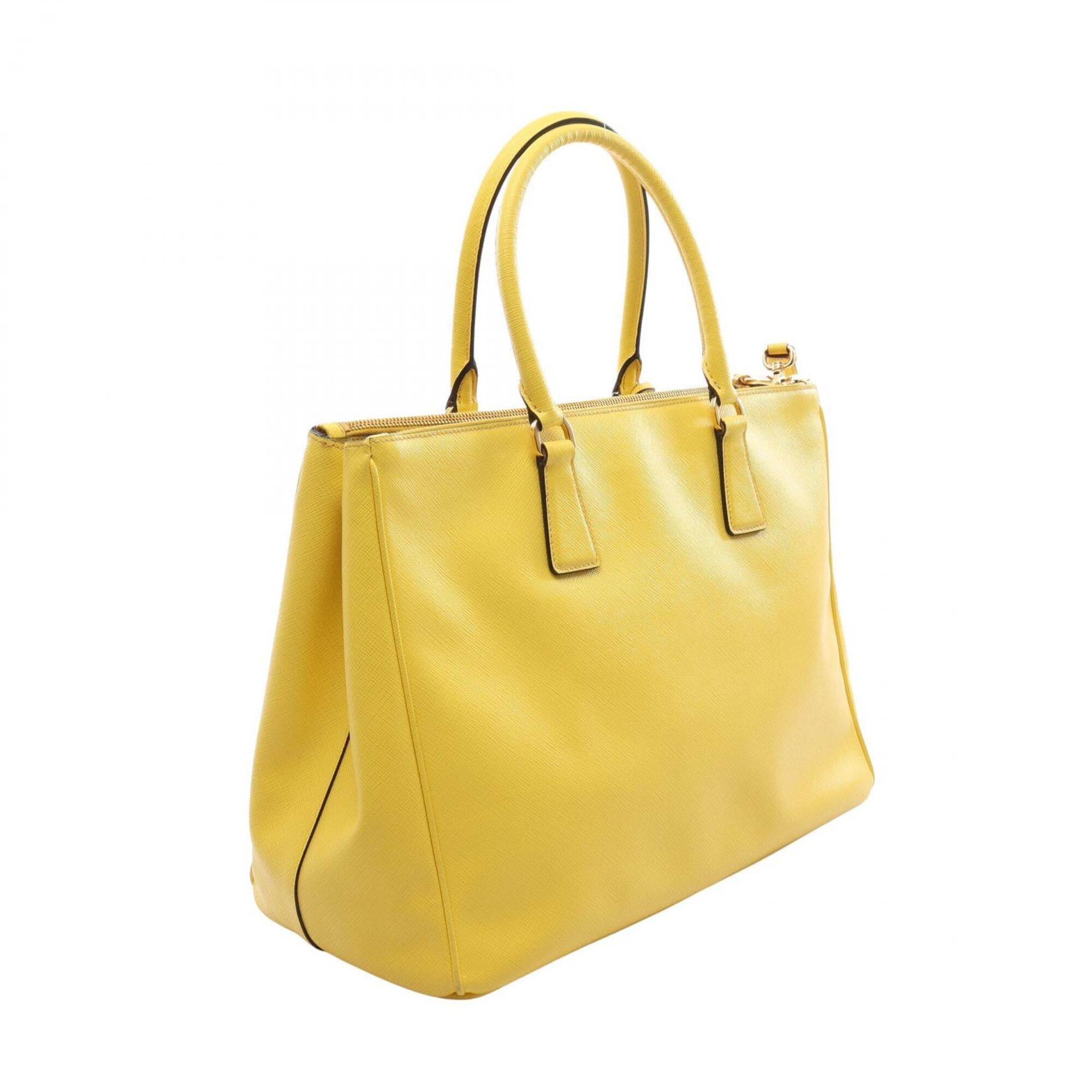 Prada Saffiano Yellow Leather Handbag Tote Bag (Pre-Owned)