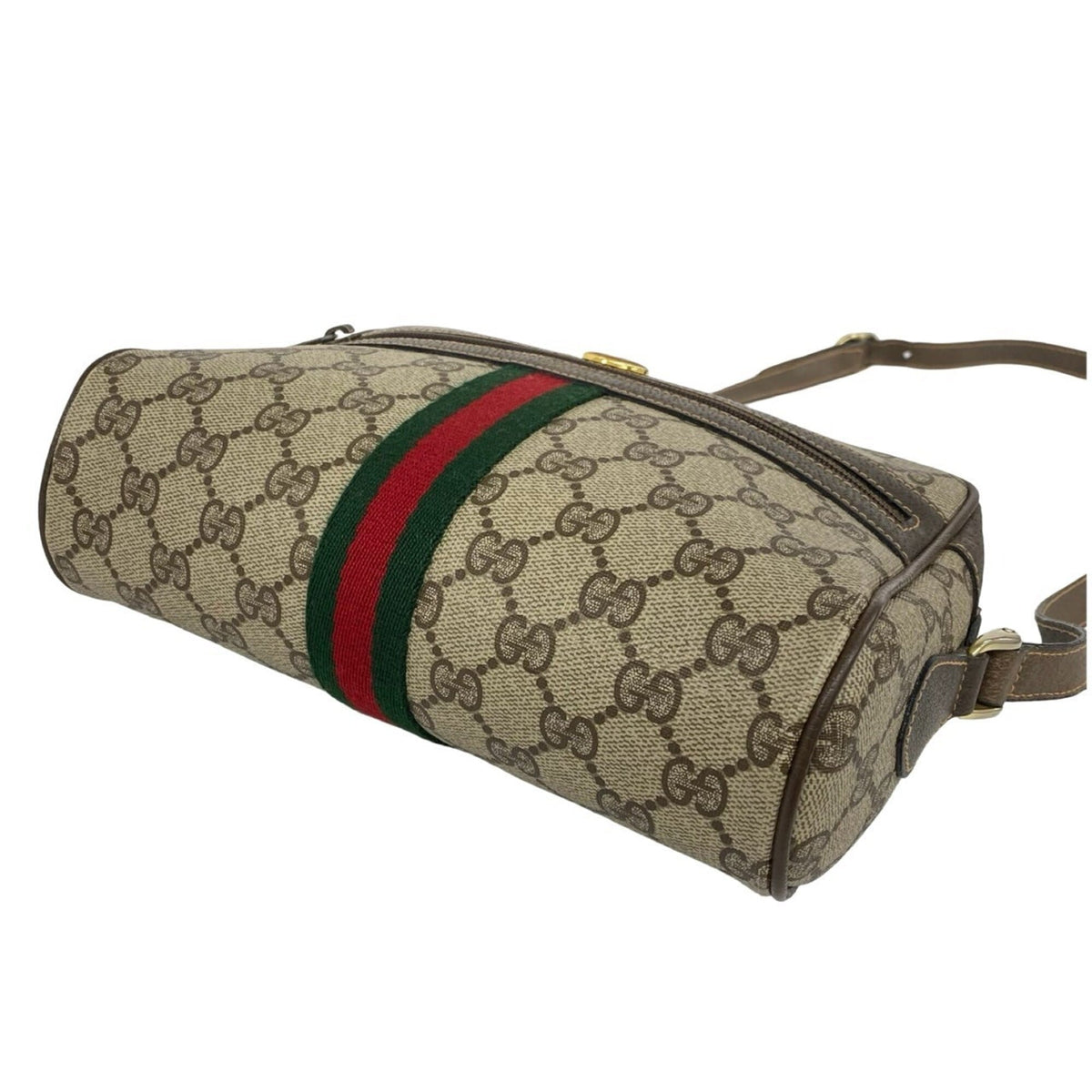 Gucci Brown Green Red Color Pvc Leather Shoulder Bag (Pre-Owned)