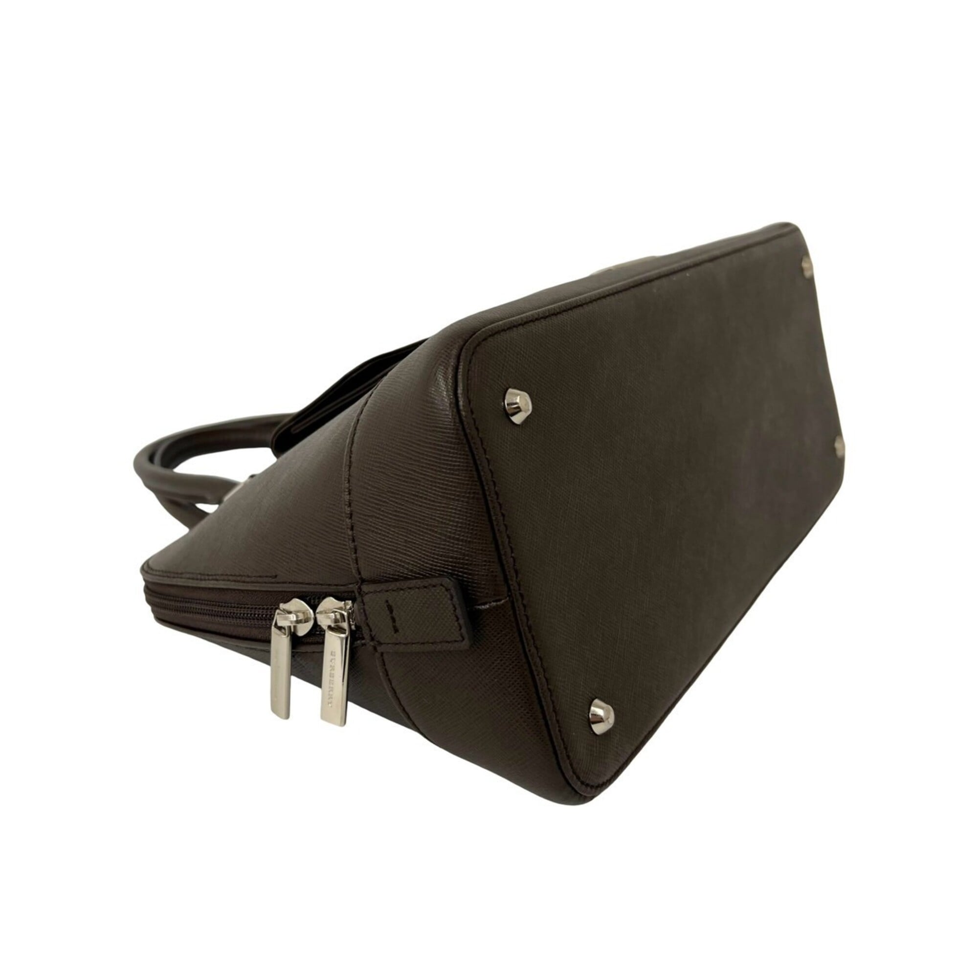 Burberry Brown Leather Boston Bag Handbag (Pre-Owned)