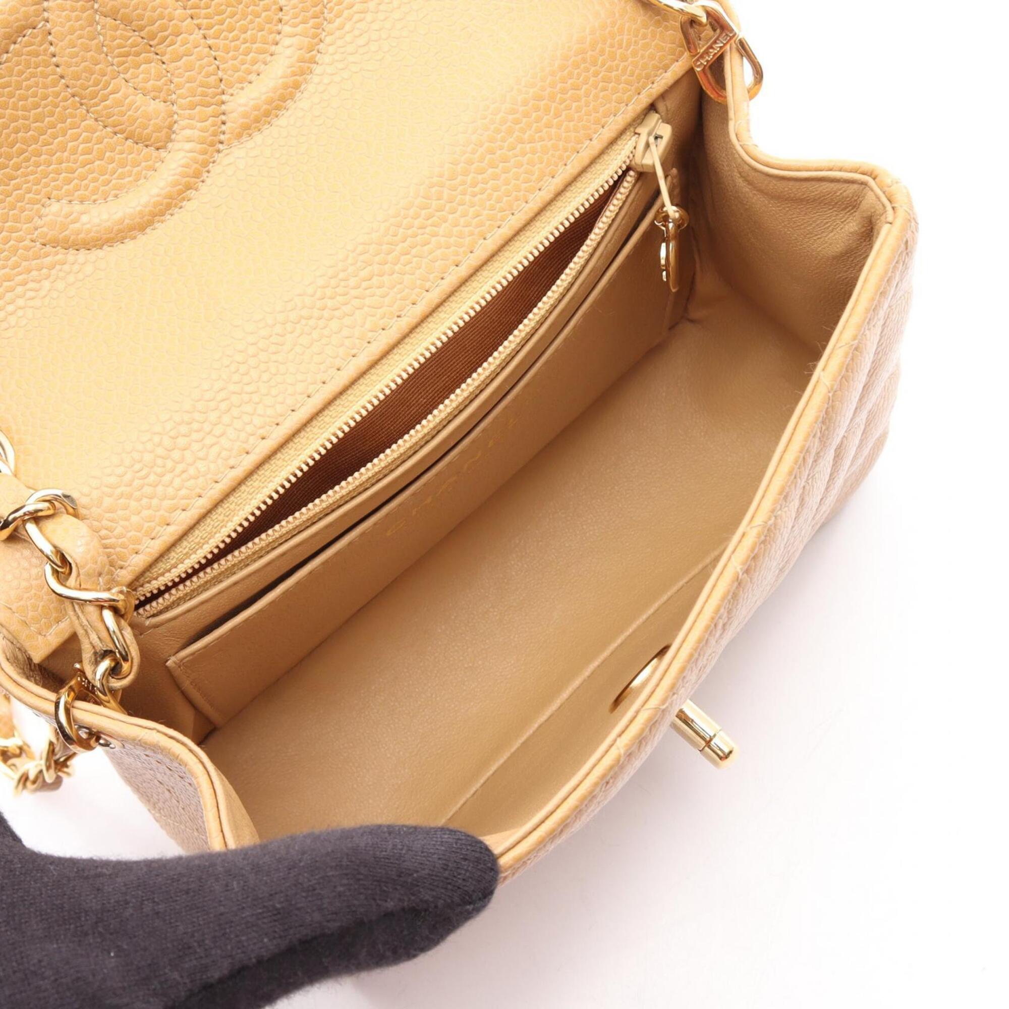 Chanel Beige Grained Calfskin Handbag Shoulder Bag (Pre-Owned)