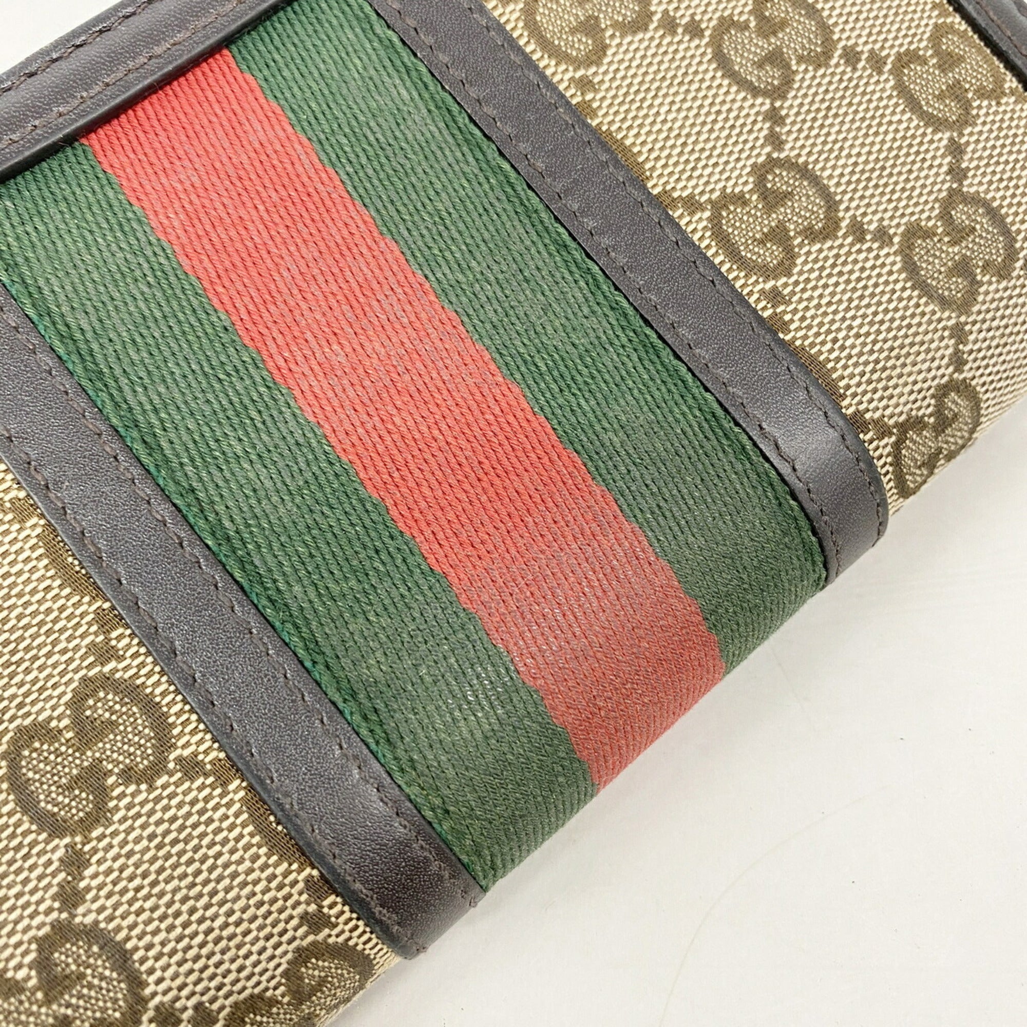 Gucci Brown Canvas Leather Long Wallet (Bi-Fold) (Pre-Owned)