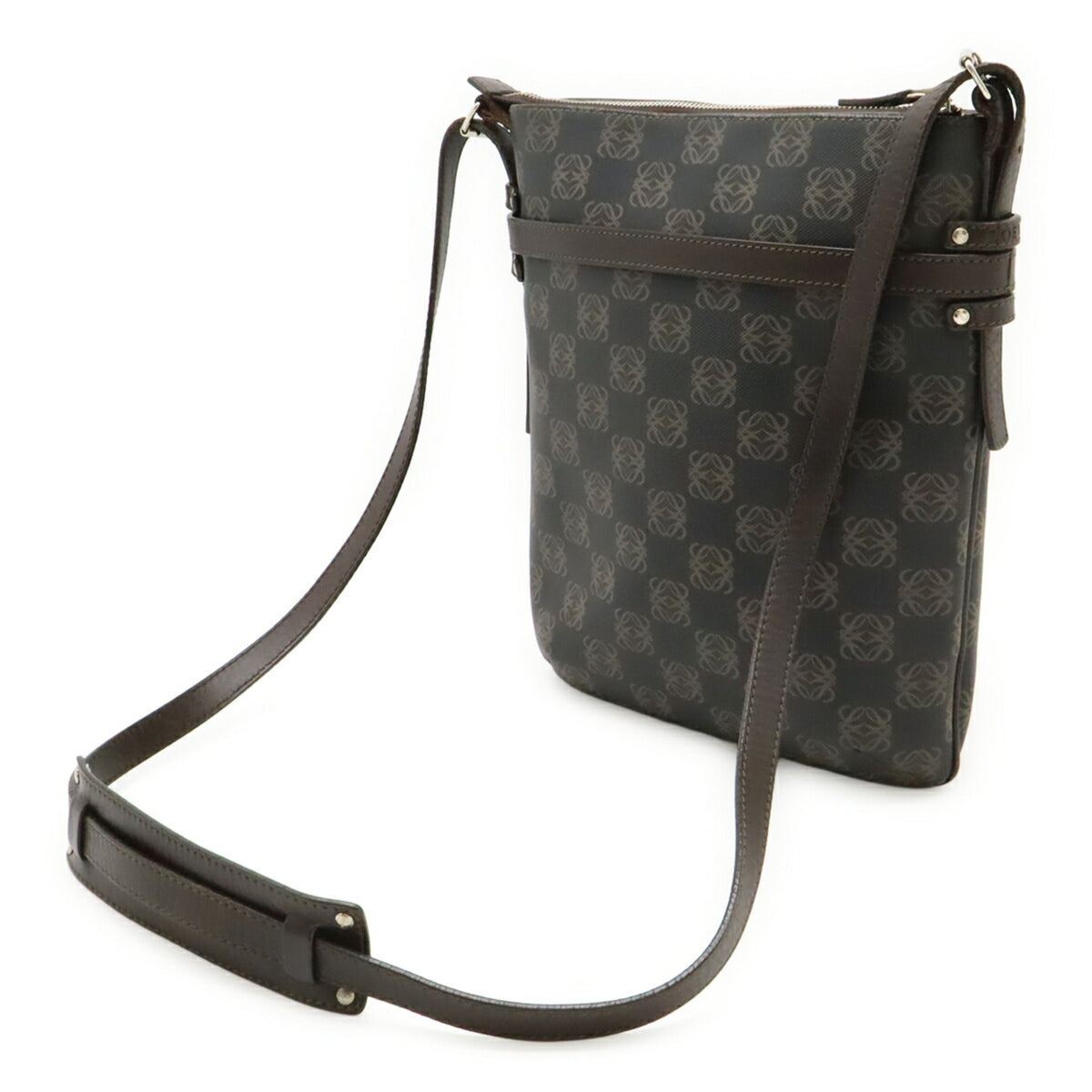 Loewe Black Dark Brown Coated Canvas Leather Shoulder Bag (Pre-Owned)