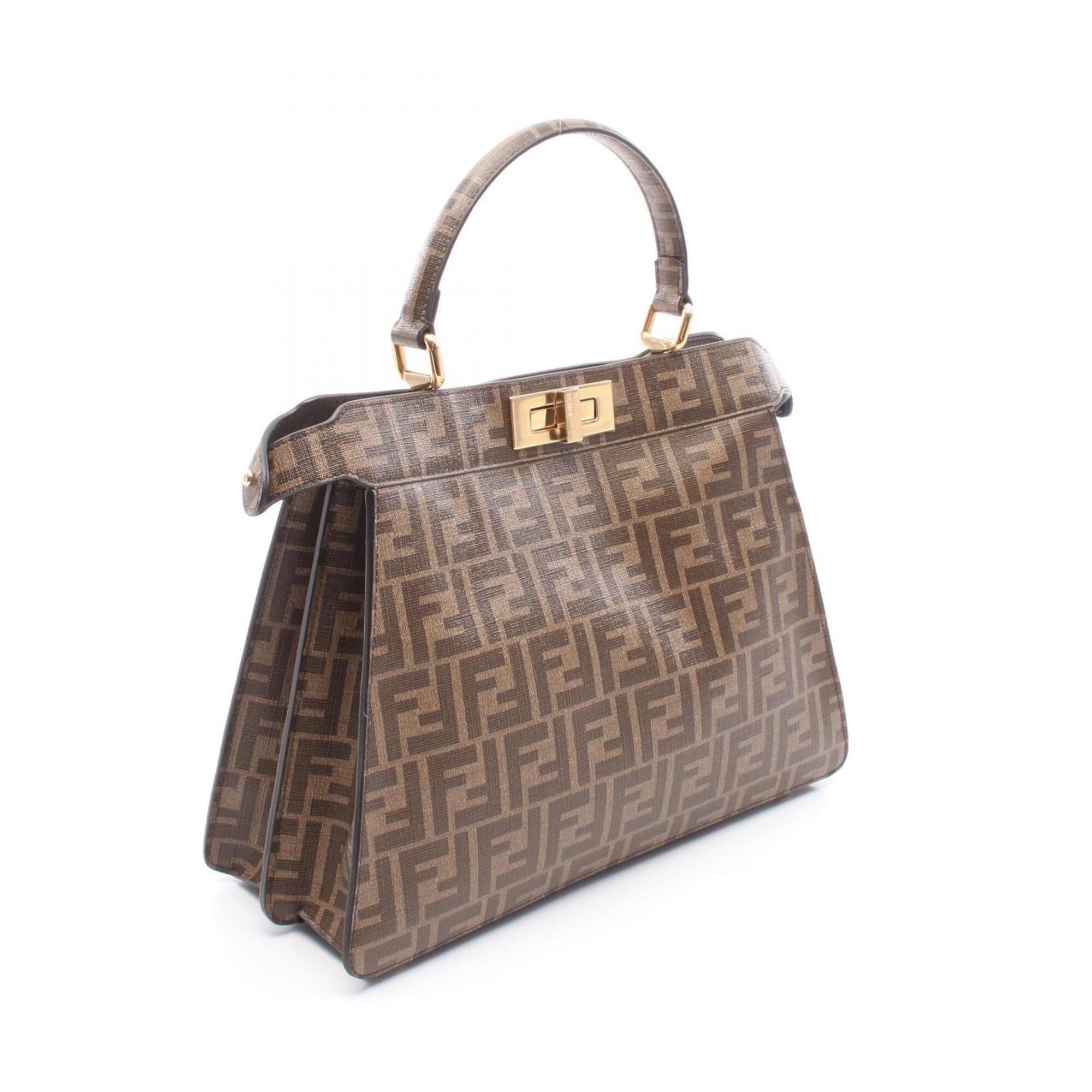 Fendi Brown Multi-Color Yellow Coated Canvas Patent Leather Leather Handbag (Pre-Owned)