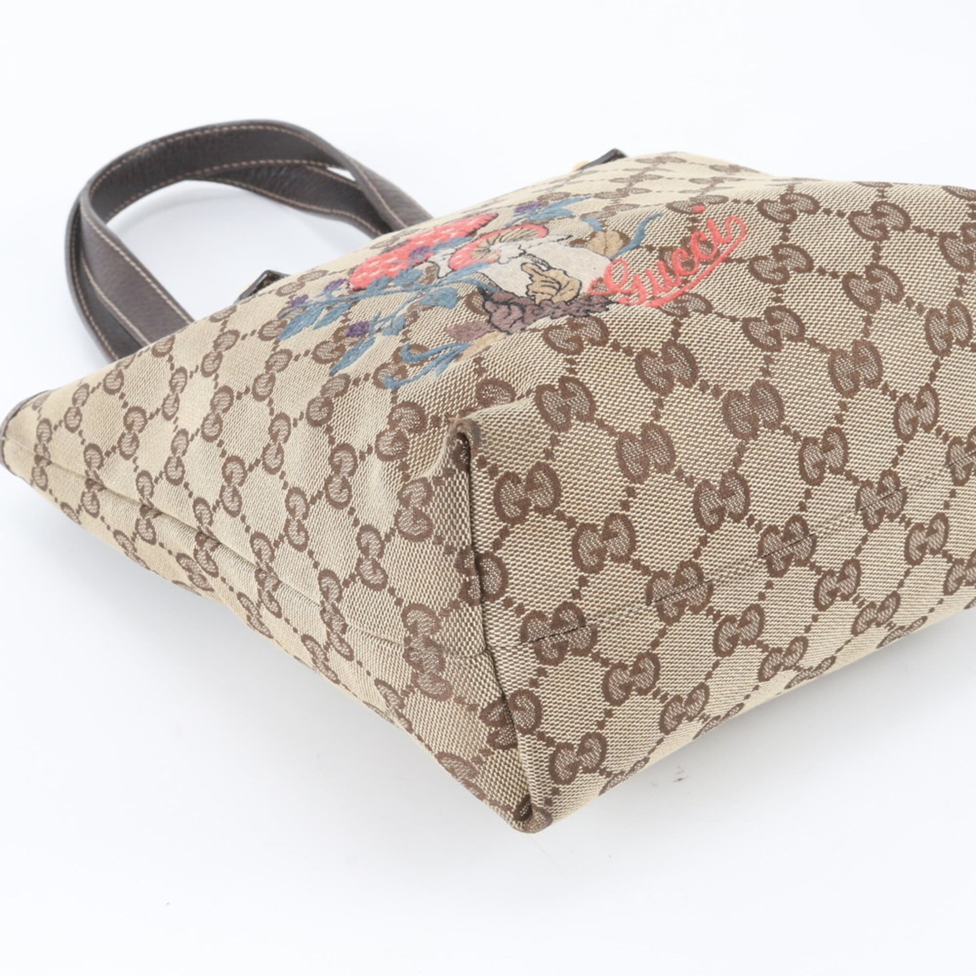 Gucci Brown Leather Canvas Handbag Shoulder Bag Tote Bag (Pre-Owned)