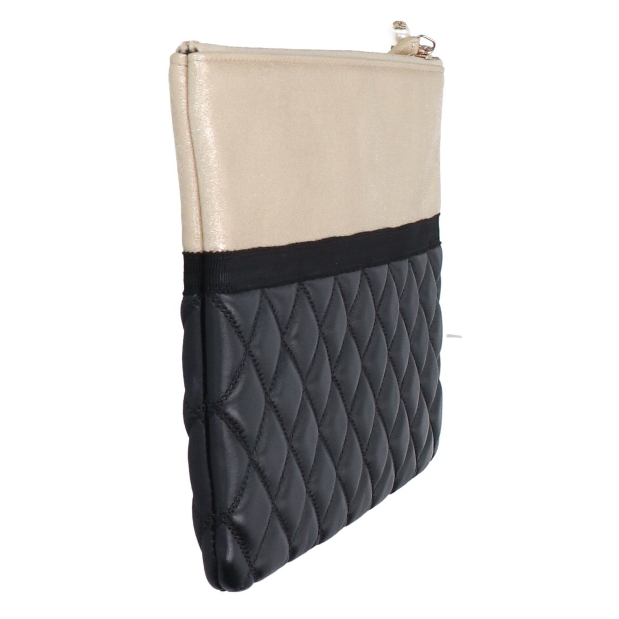 Chanel Black Champagne Gold Leather Clutch Bag (Pre-Owned)