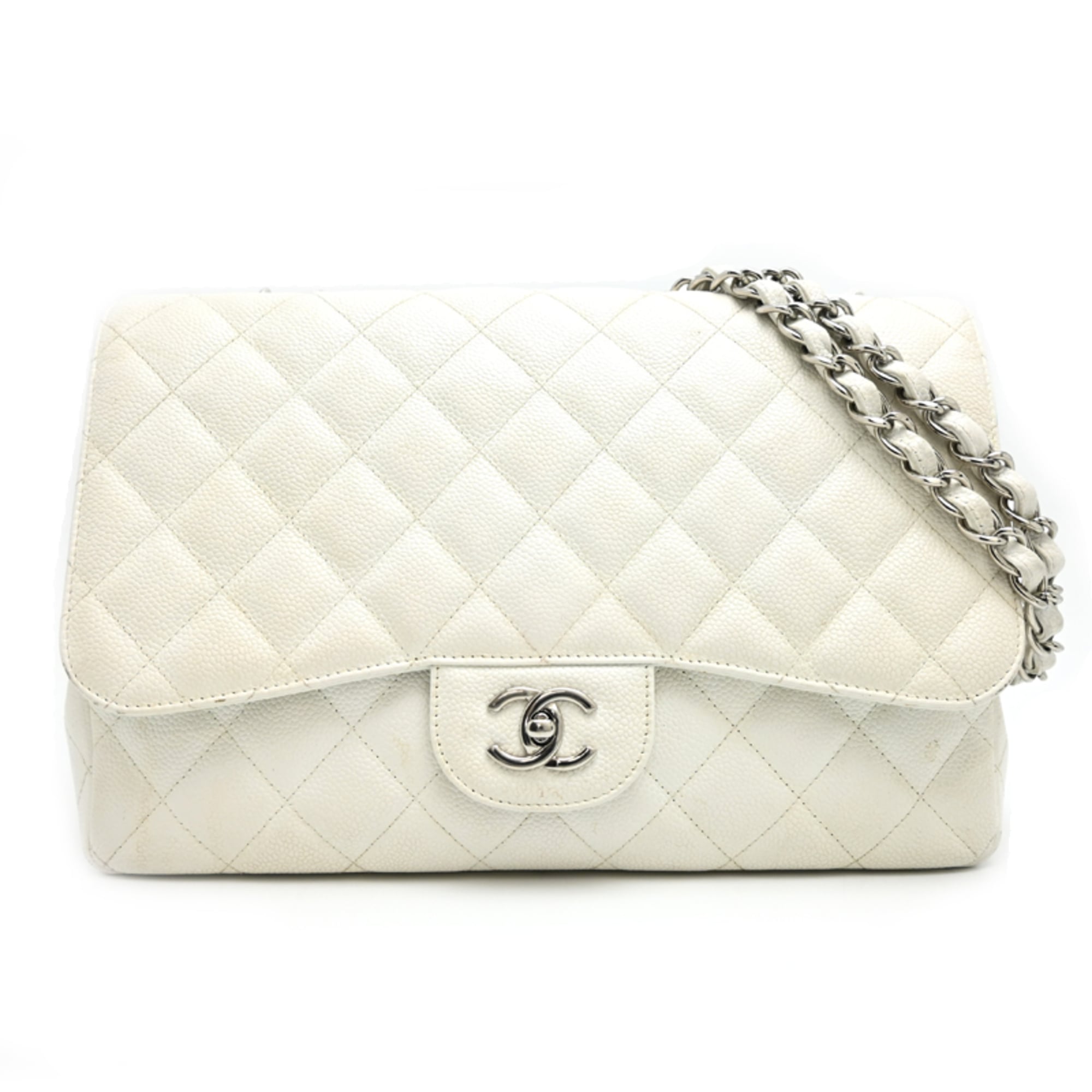 Chanel White Grained Calfskin Shoulder Bag (Pre-Owned)
