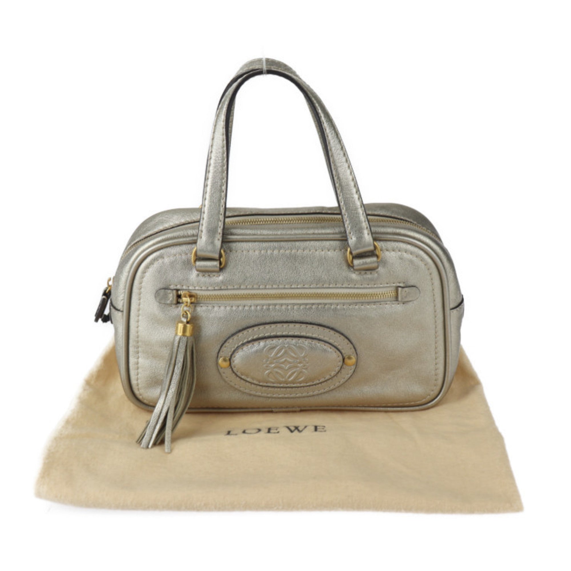 Loewe Gold Gray Leather Boston Bag Handbag Tote Bag (Pre-Owned)