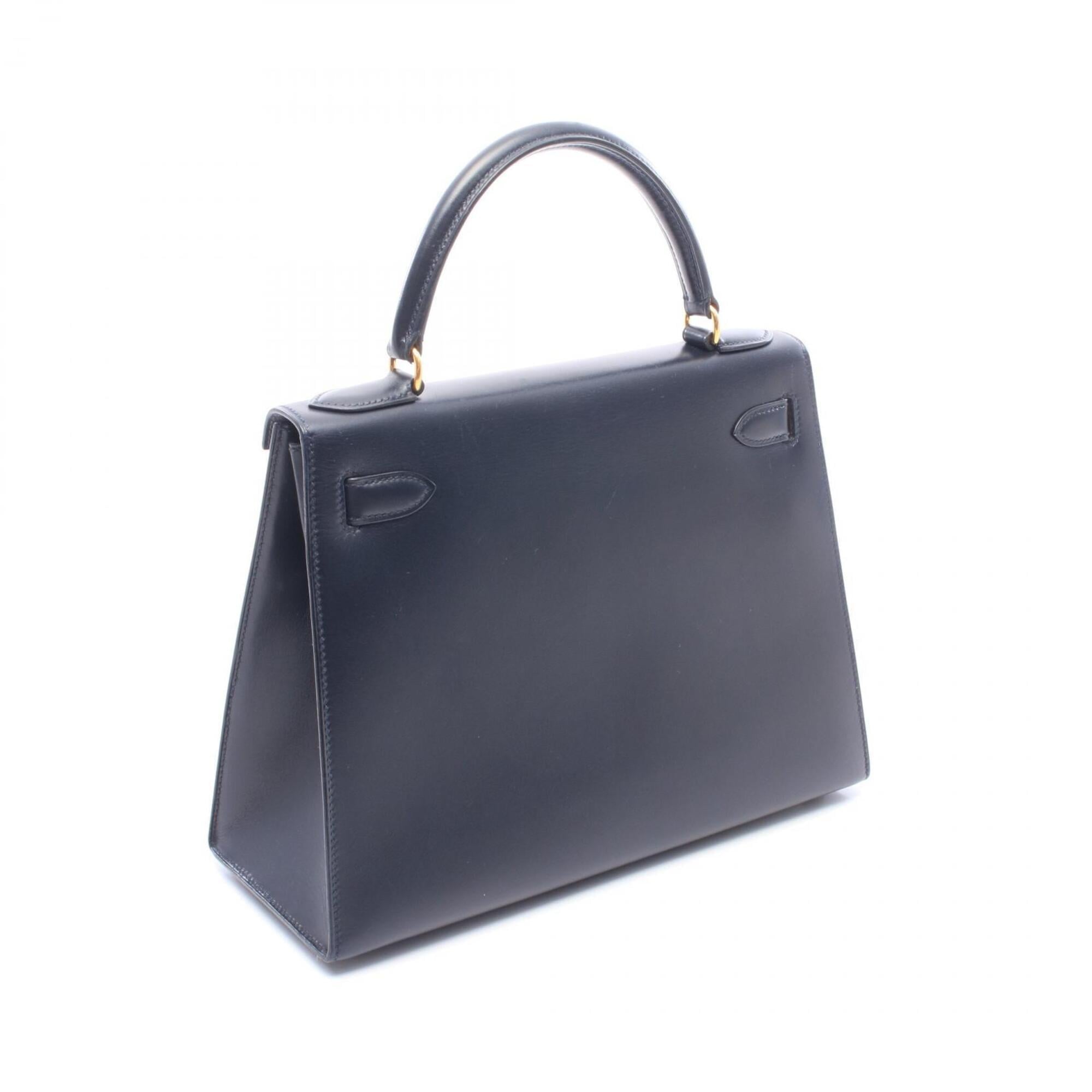 Hermes Blue Indigo Navy Box Calf Leather Handbag (Pre-Owned)