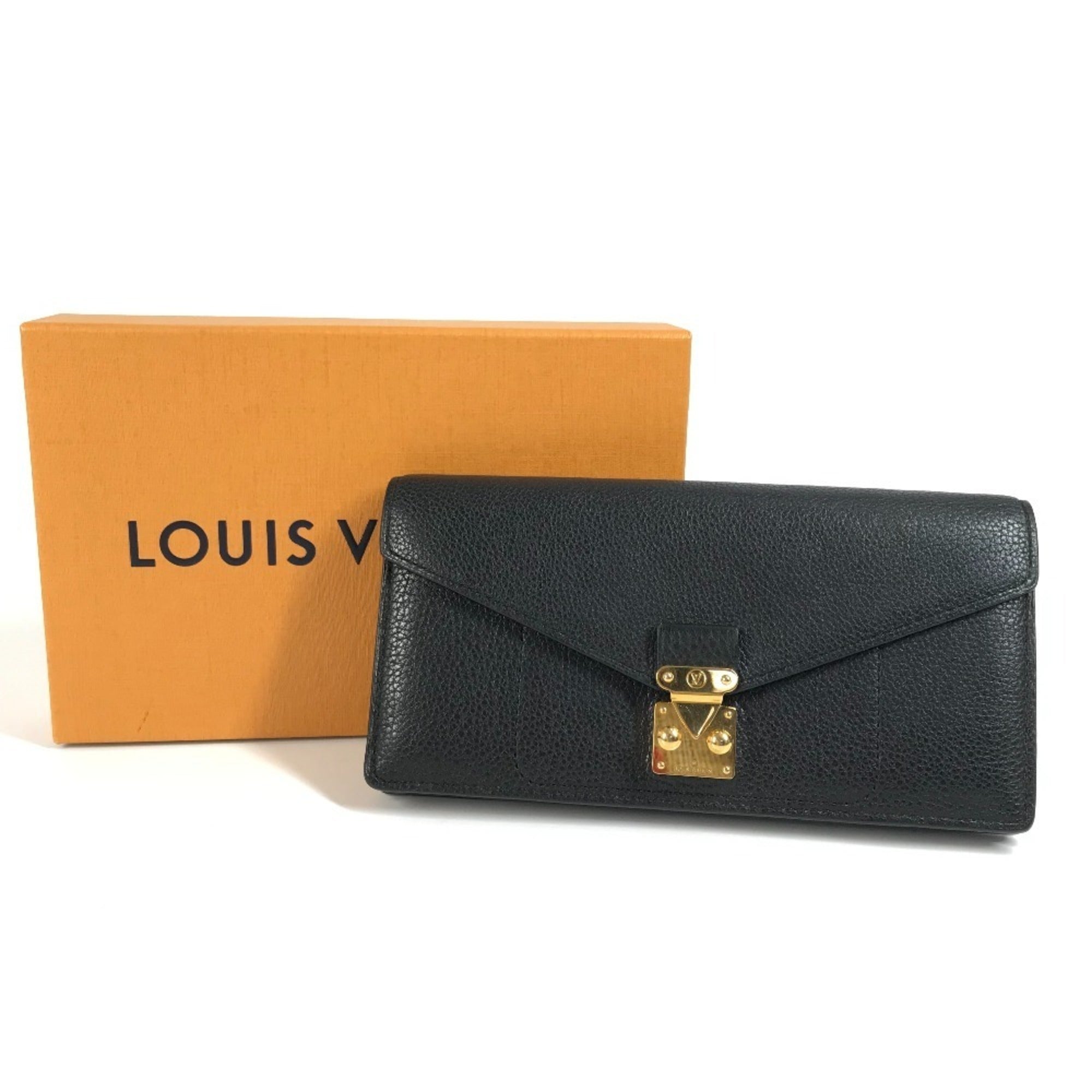 Louis Vuitton Black Leather Long Wallet (Tri-Fold) (Pre-Owned)