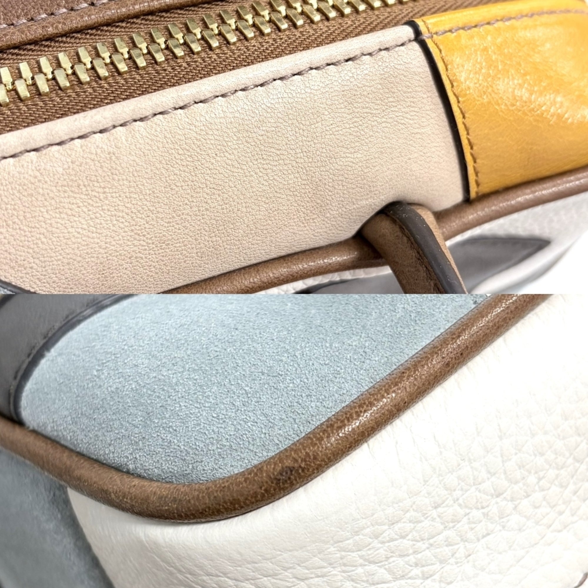 Miu Miu Brown Multi-Color White Leather Handbag Tote Bag (Pre-Owned)