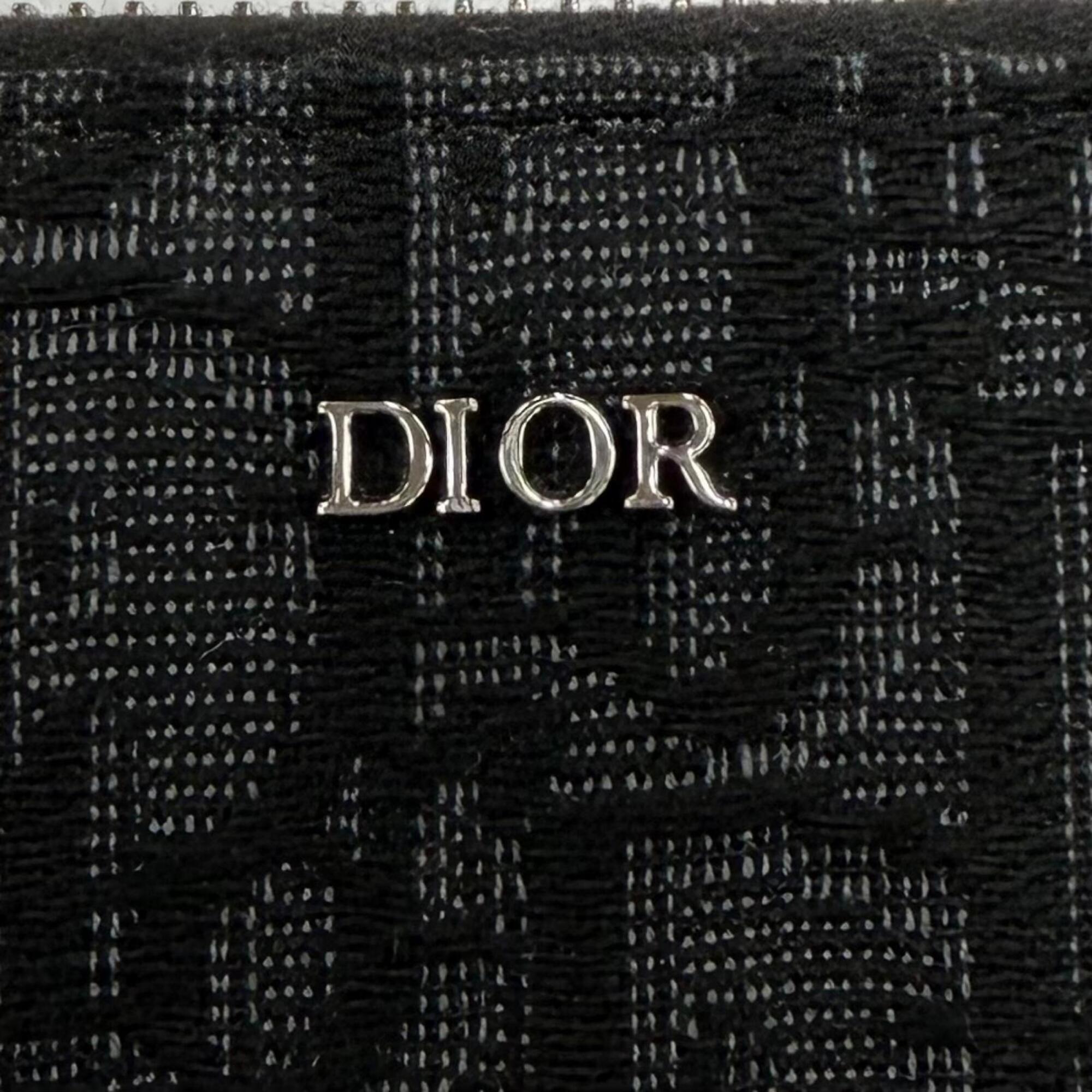Christian Dior Black Leather Fabric Long Wallet (Bi-Fold) (Pre-Owned)