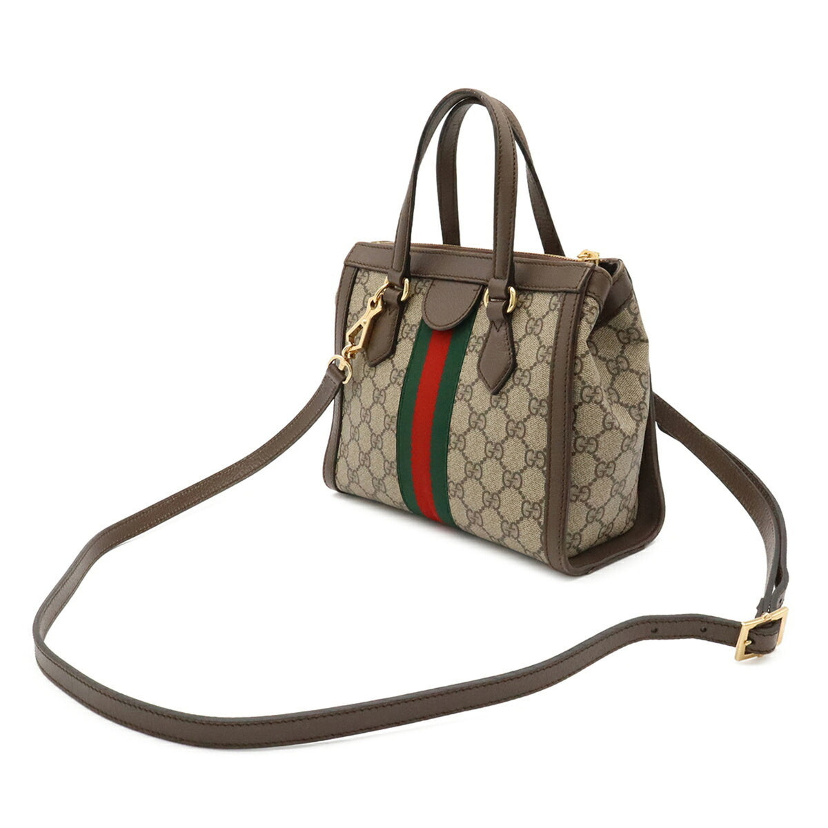 Gucci Beige Green Red Color Gg Supreme Leather Handbag Shoulder Bag Tote Bag (Pre-Owned)