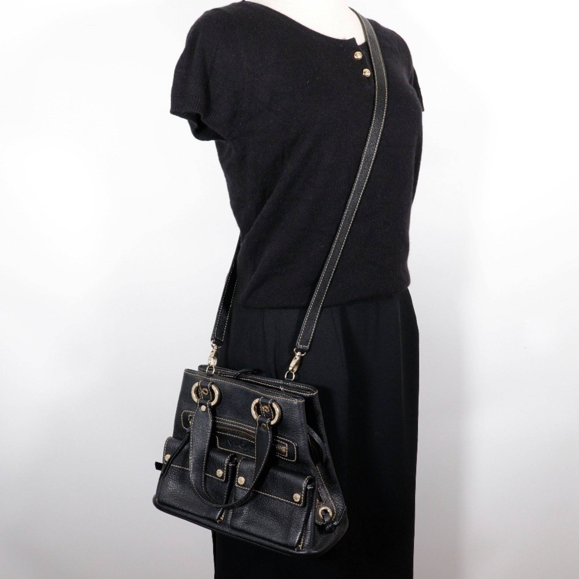 Bvlgari Black Leather Handbag (Pre-Owned)