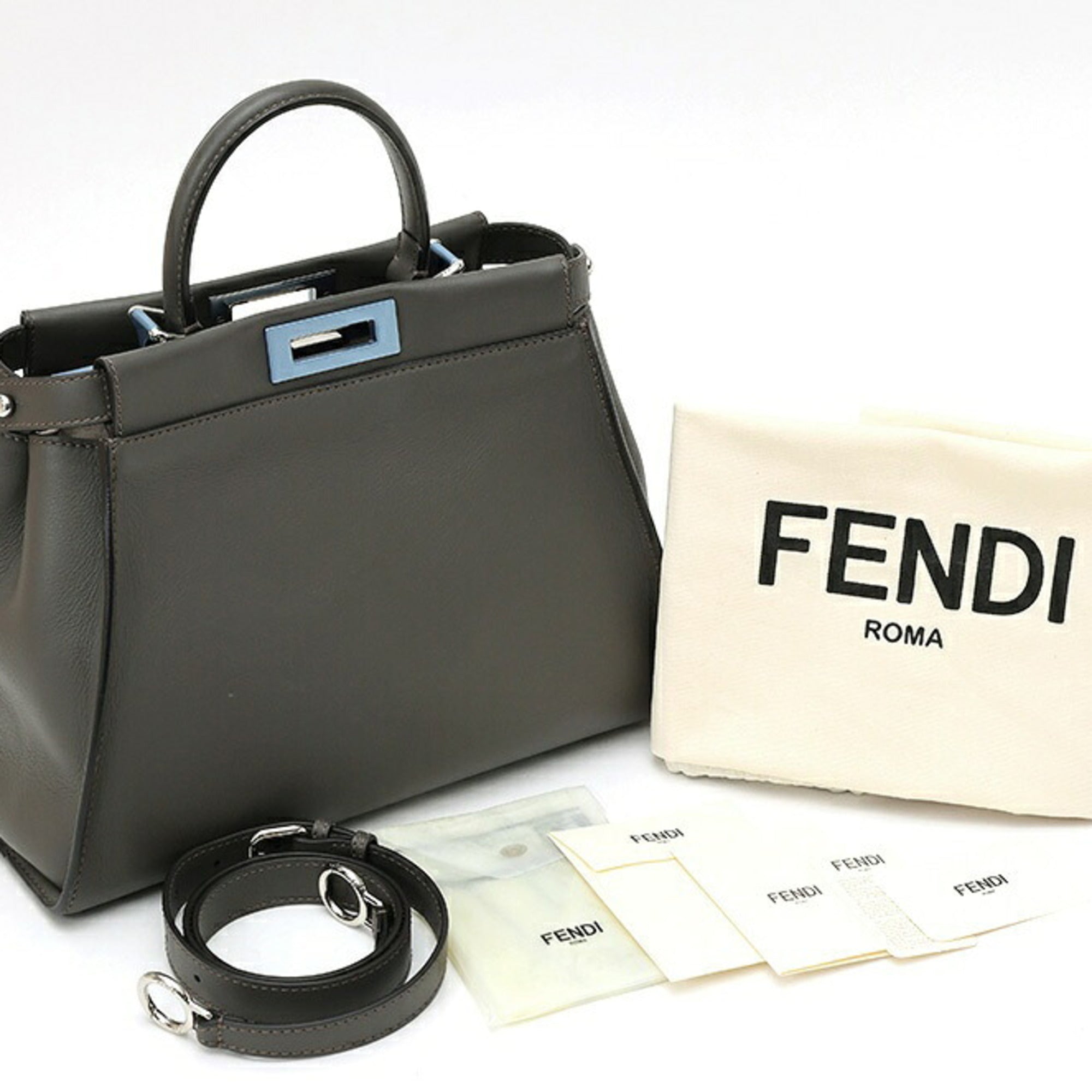 Fendi Gray Leather Shoulder Bag (Pre-Owned)