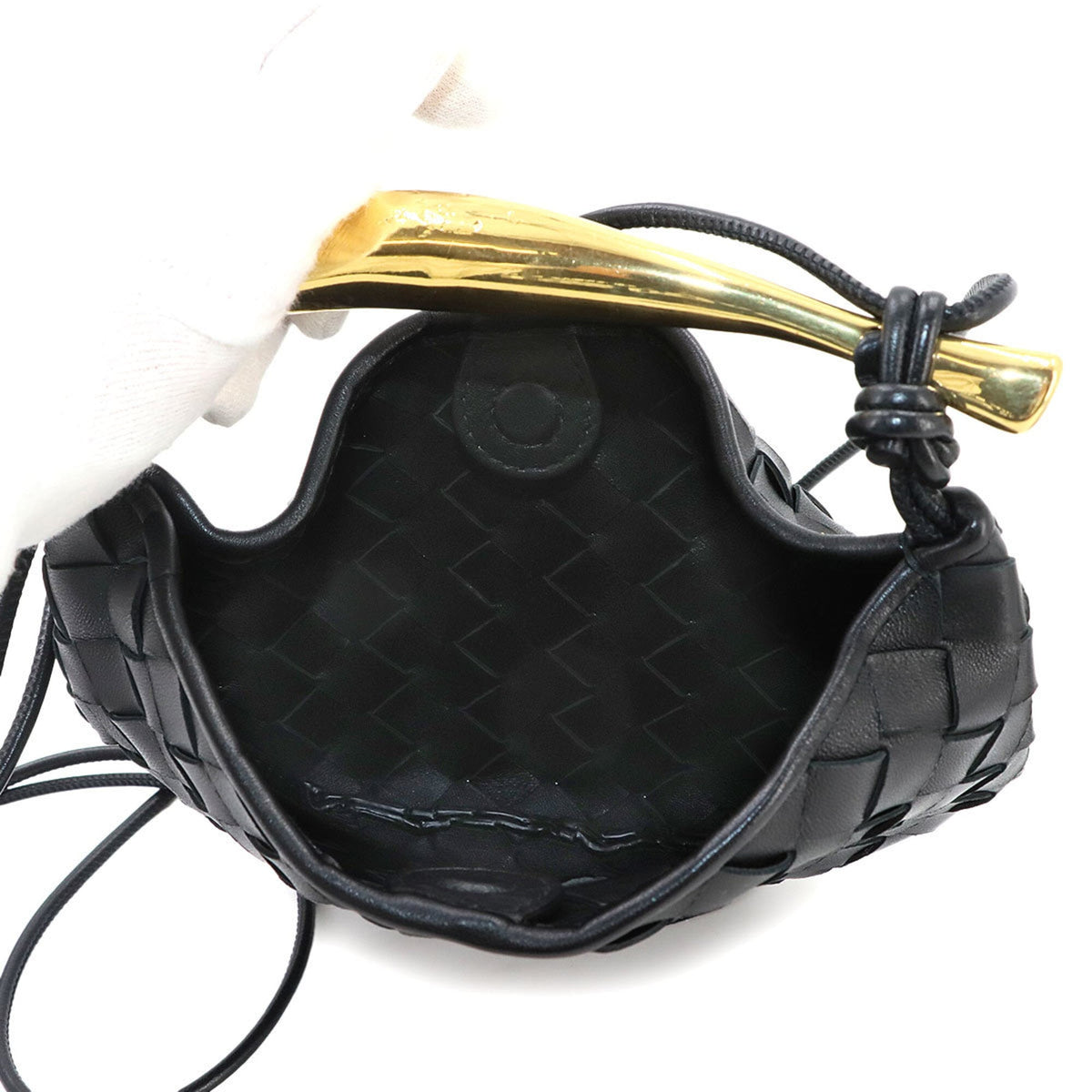 Bottega Veneta Intrecciato Black Leather Handbag Shoulder Bag (Pre-Owned)