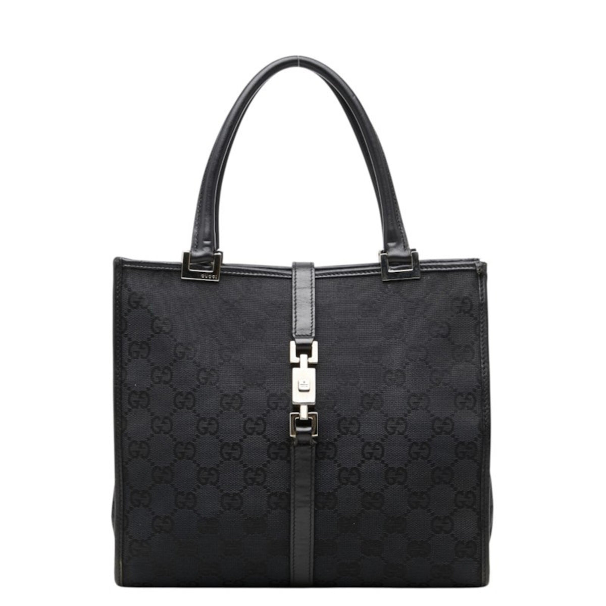 Gucci Black Canvas Leather Handbag Tote Bag (Pre-Owned)