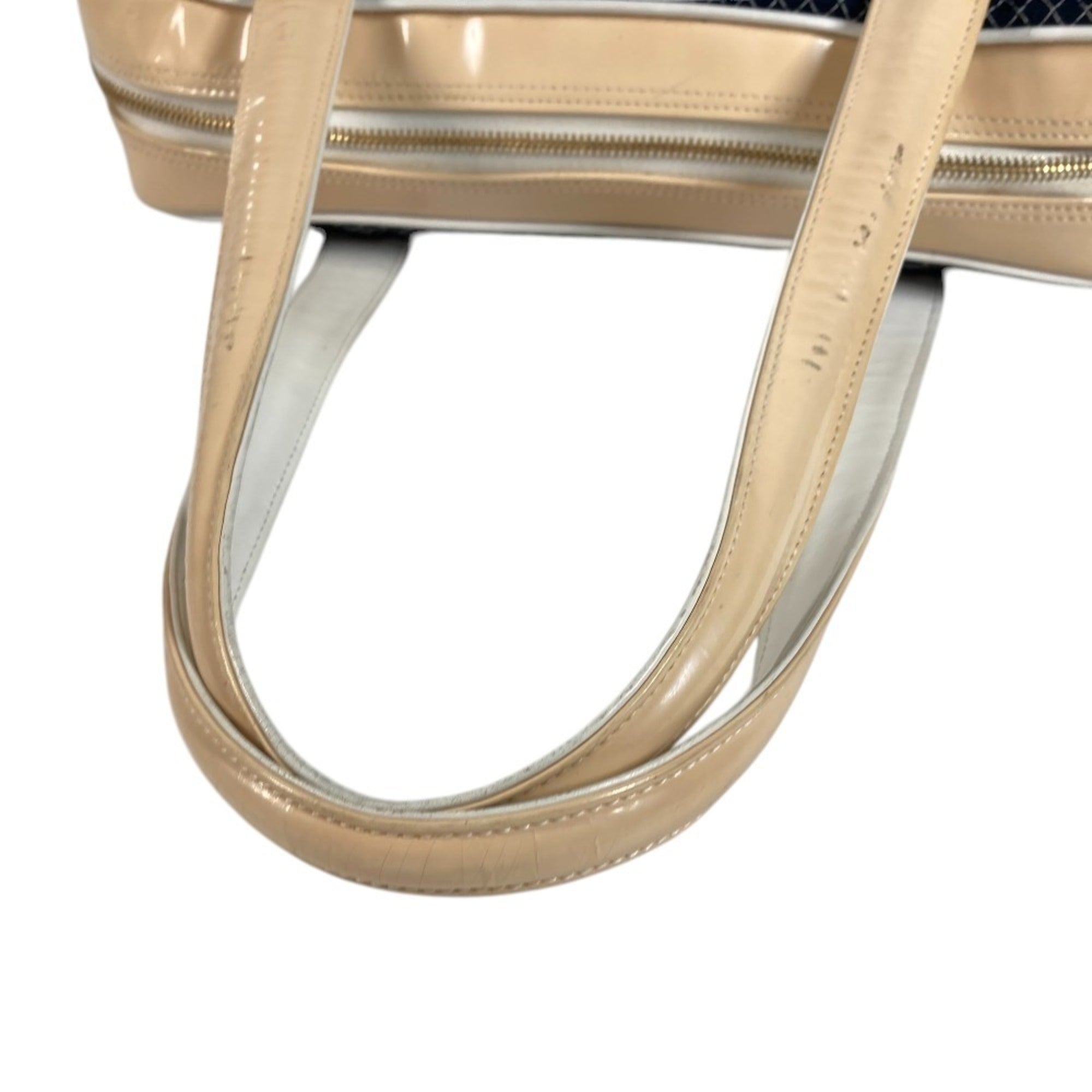 Chanel Navy White Canvas Boston Bag Shoulder Bag Sports Bag Tote Bag (Pre-Owned)