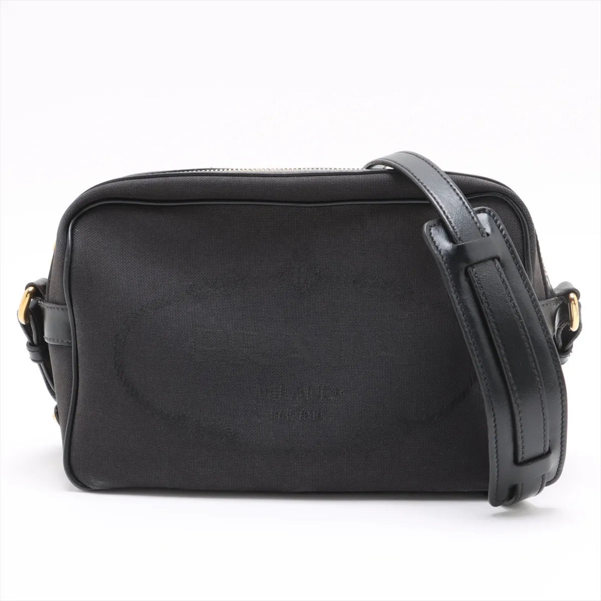 Prada Black Leather Canvas Shoulder Bag (Pre-Owned)