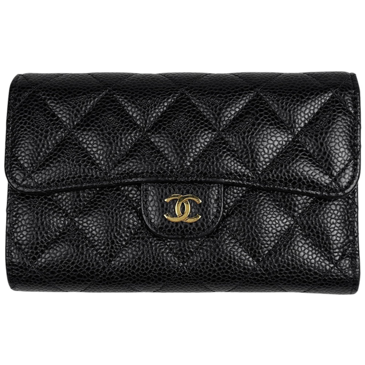 Chanel Black Grained Calfskin Wallet (Tri-Fold) (Pre-Owned)