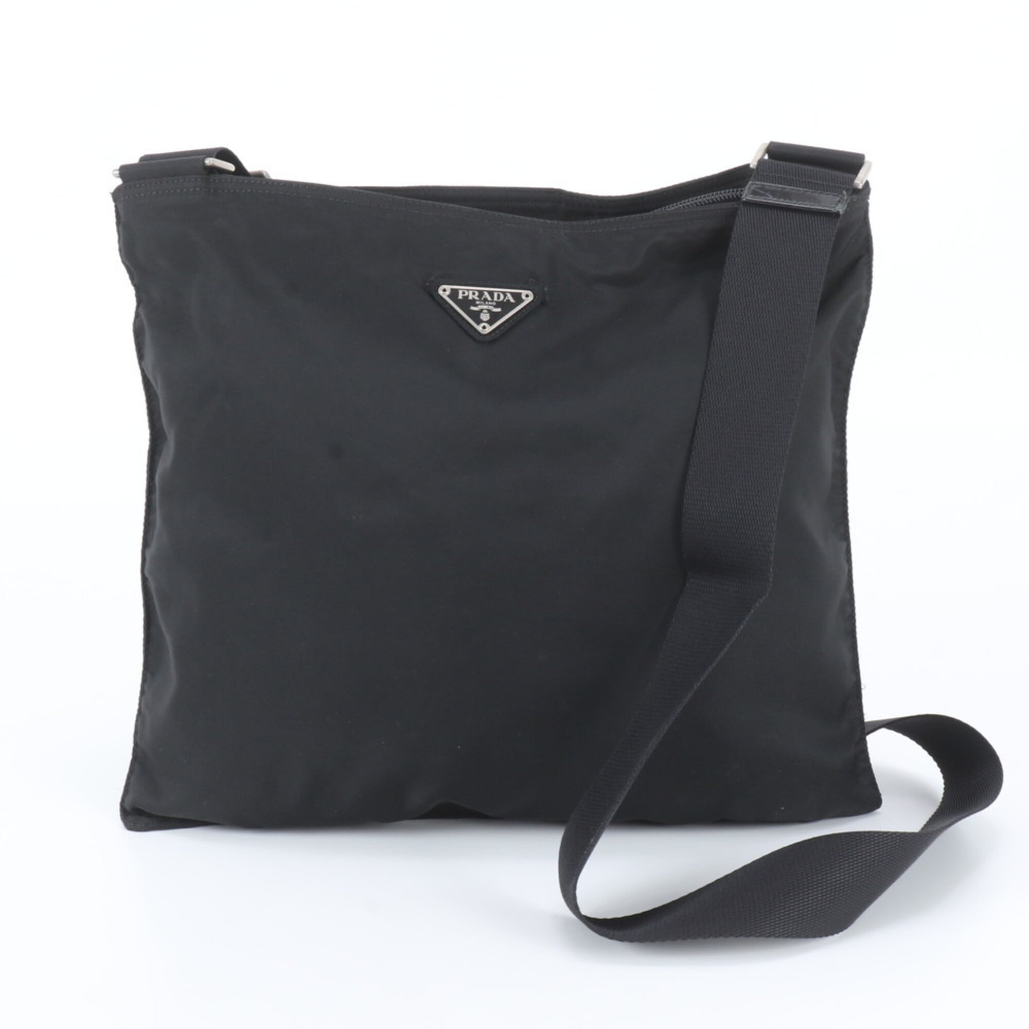 Prada Black Leather Nylon Messenger Bag Shoulder Bag (Pre-Owned)