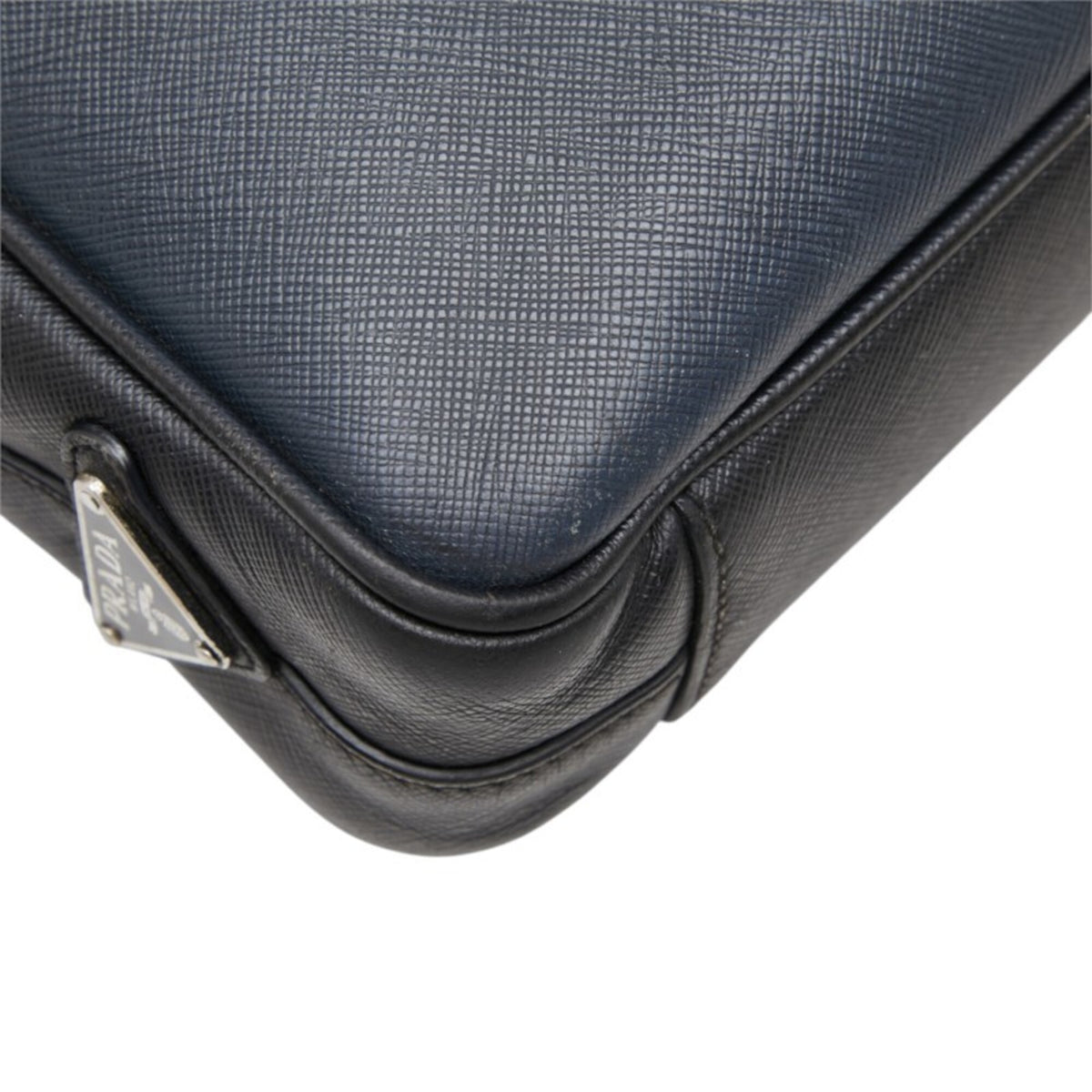 Prada Navy Black Leather Handbag (Pre-Owned)