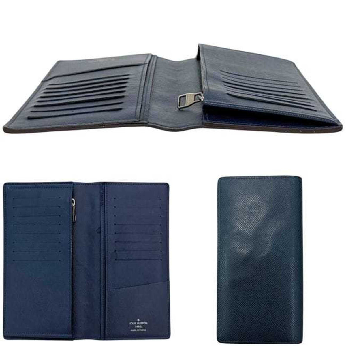 Louis Vuitton Navy Taiga Leather Long Wallet (Bi-Fold) (Pre-Owned)