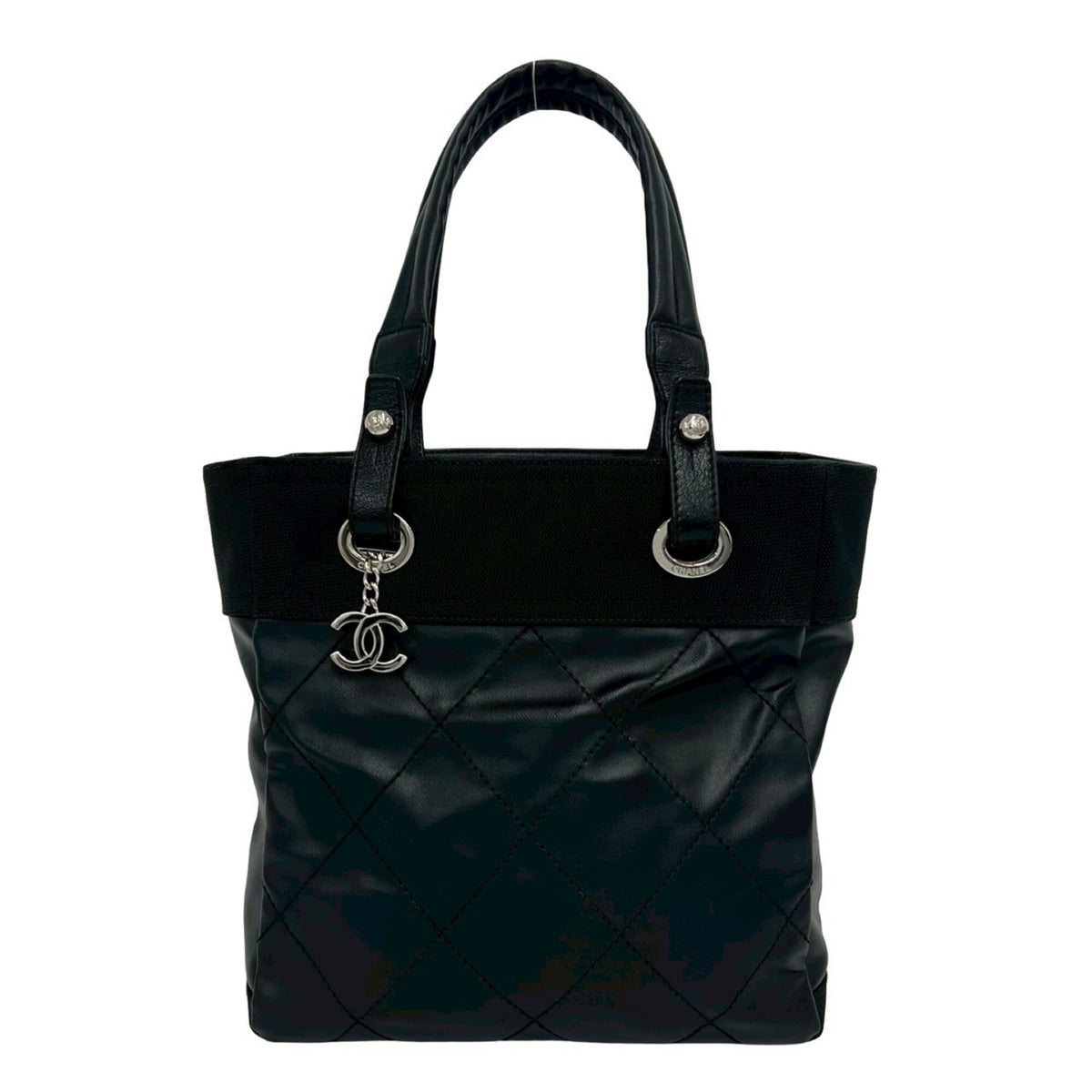 Chanel Black Leather Pvc Shoulder Bag Tote Bag (Pre-Owned)