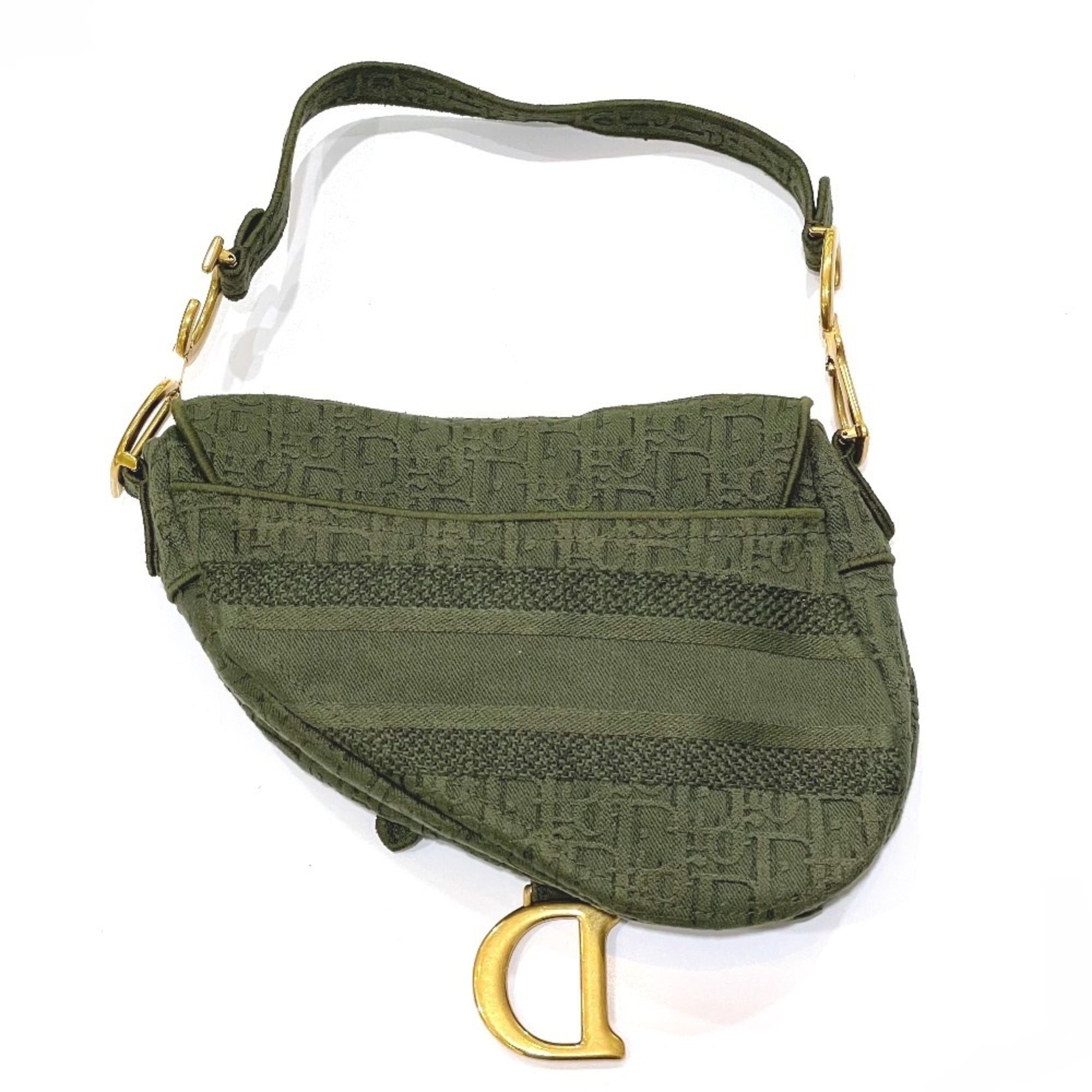 Christian Dior Khaki Canvas Handbag Saddle Bag (Pre-Owned)