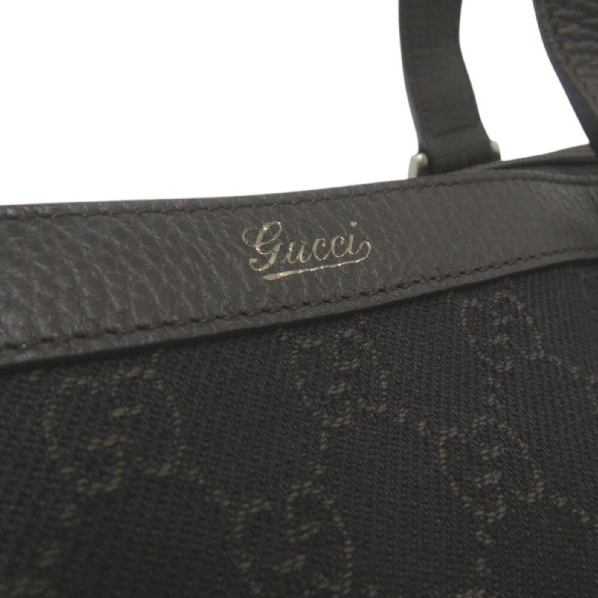Gucci Dark Brown Canvas Leather Tote Bag (Pre-Owned)