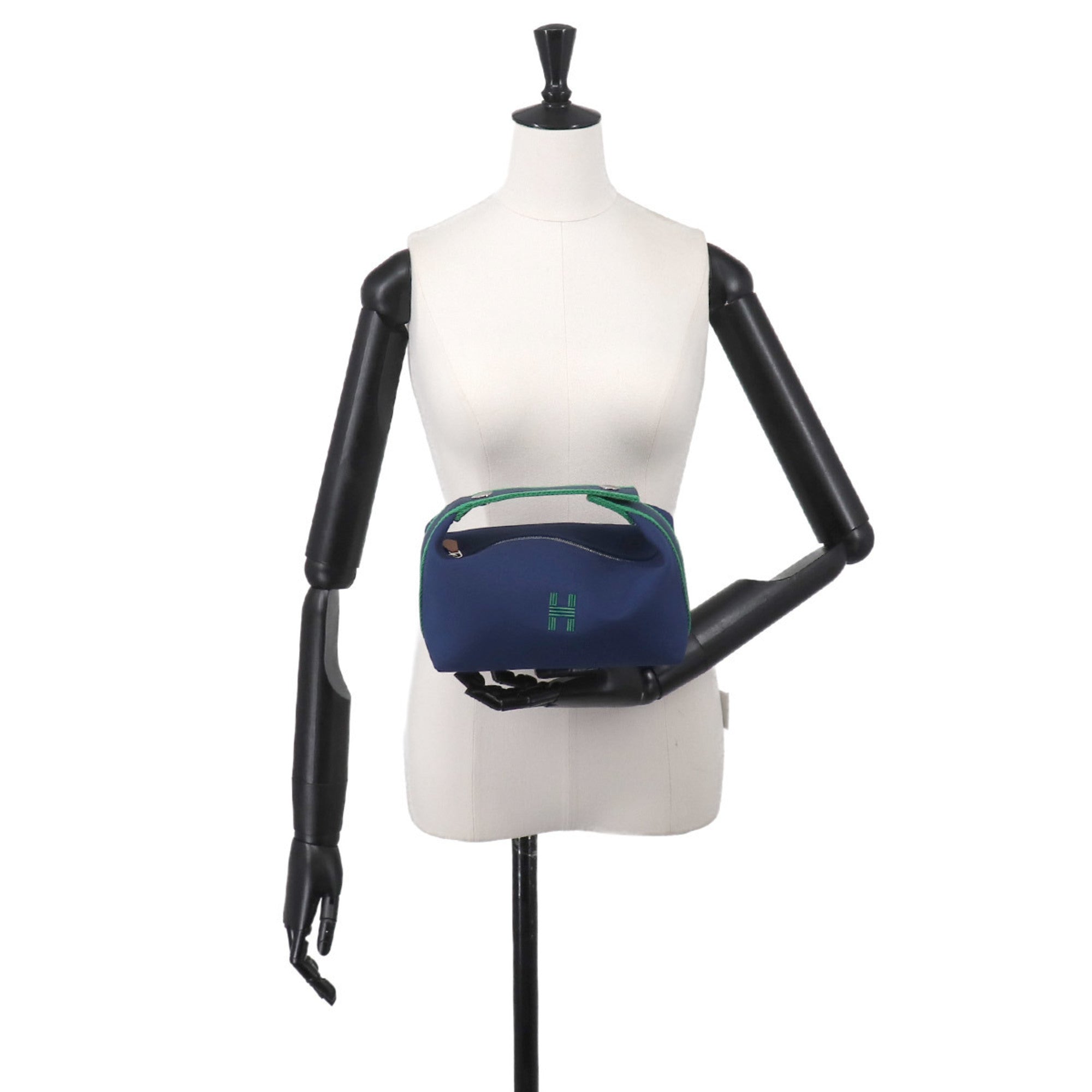 Hermes Black Blue Marine Green Toile H Handbag Pouch (Pre-Owned)