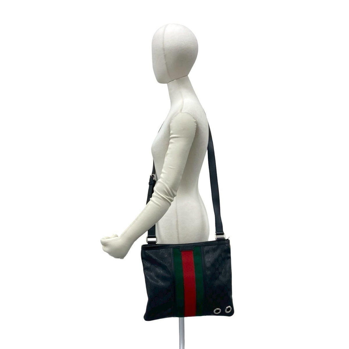 Gucci Black Green Red Color Leather Pvc Shoulder Bag (Pre-Owned)