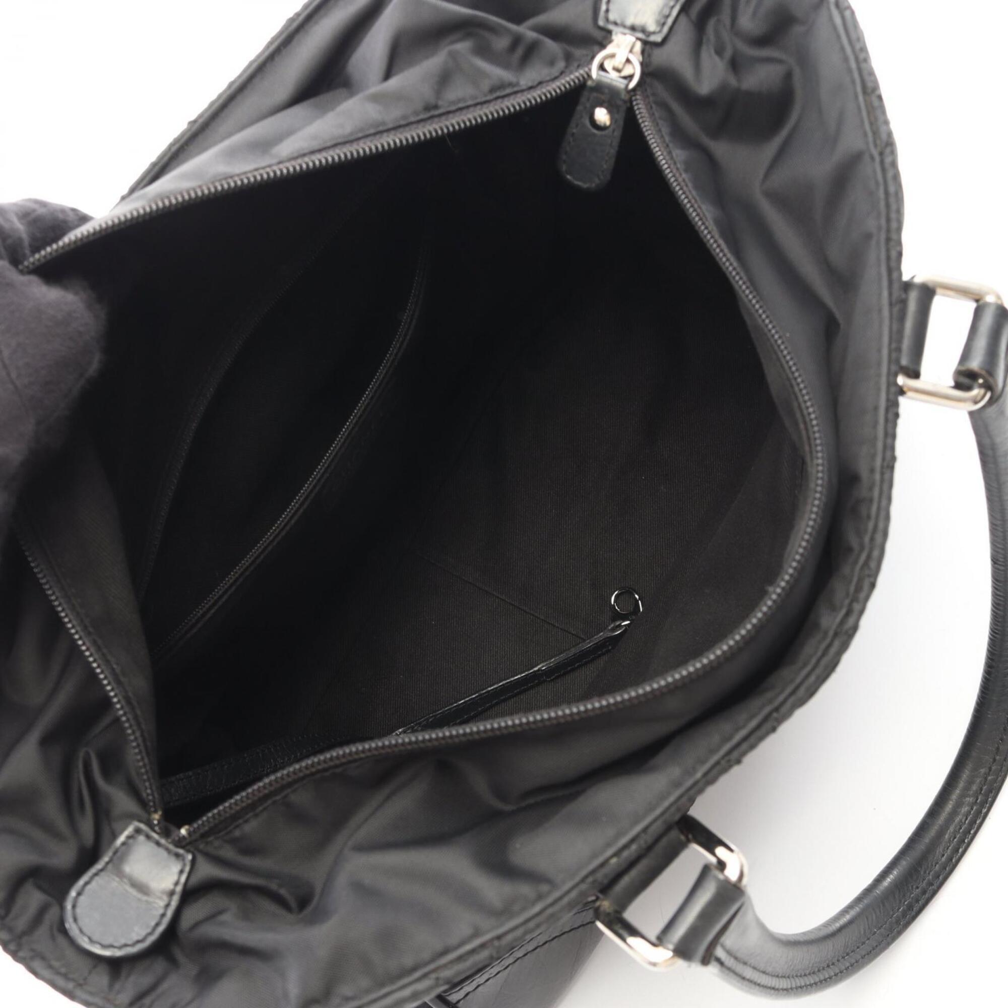 Chanel Black Nylon Leather Handbag Tote Bag (Pre-Owned)