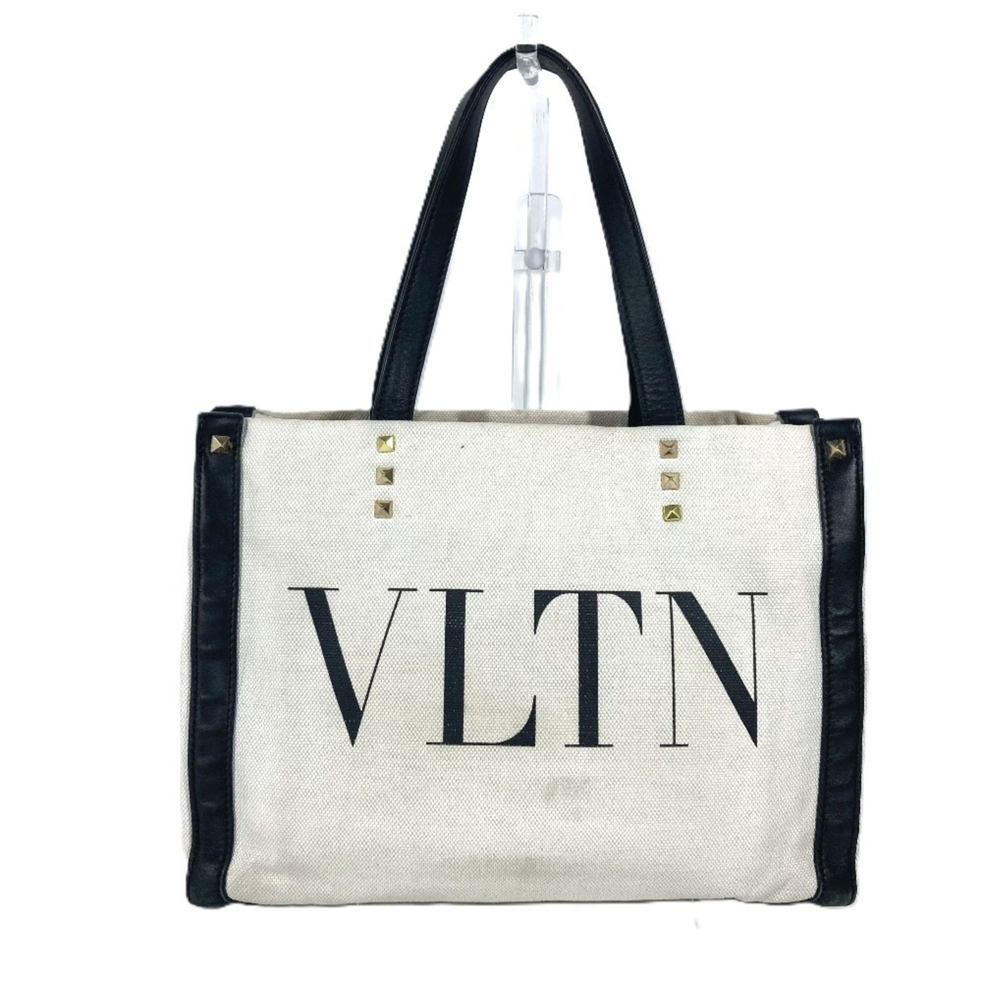Valentino Black White Canvas Shoulder Bag Tote Bag (Pre-Owned)