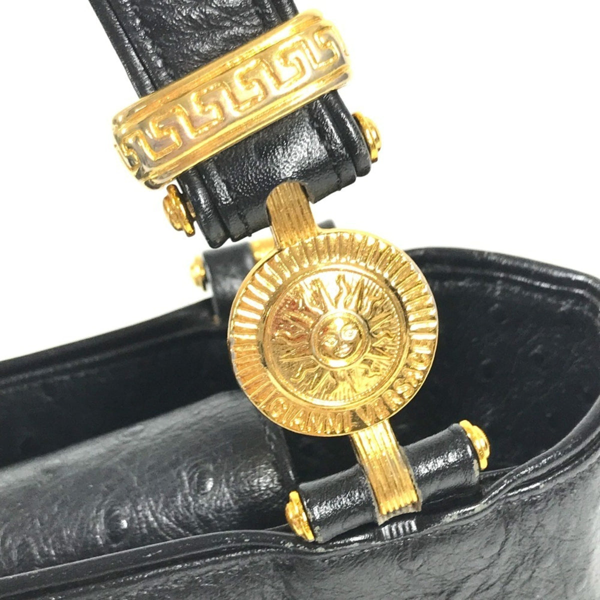 Versace Black Leather Shoulder Bag Tote Bag (Pre-Owned)