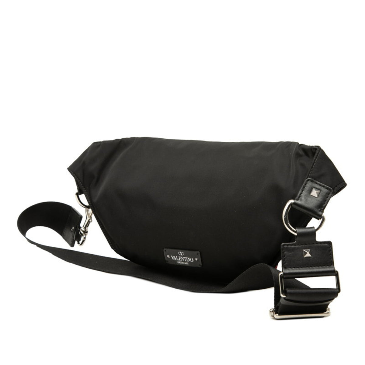 Valentino Black Red Color Nylon Leather Sling Bag (Pre-Owned)