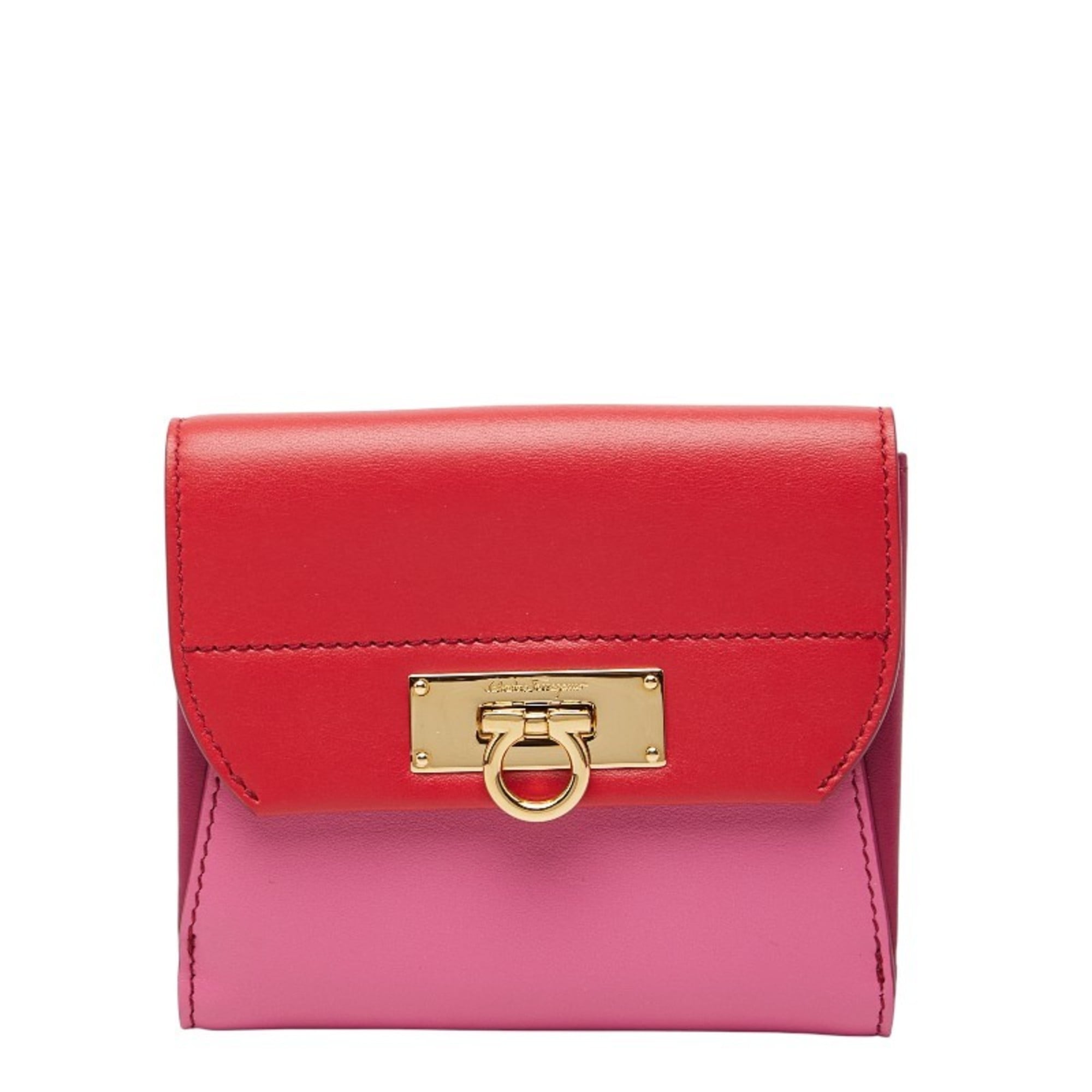 Salvatore Ferragamo Pink Red Color Leather Wallet (Bi-Fold) (Pre-Owned)