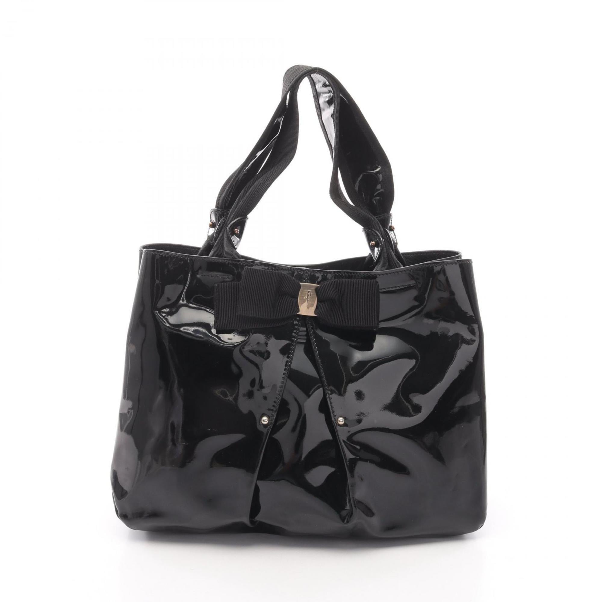 Salvatore Ferragamo Black Patent Leather Handbag Tote Bag (Pre-Owned)