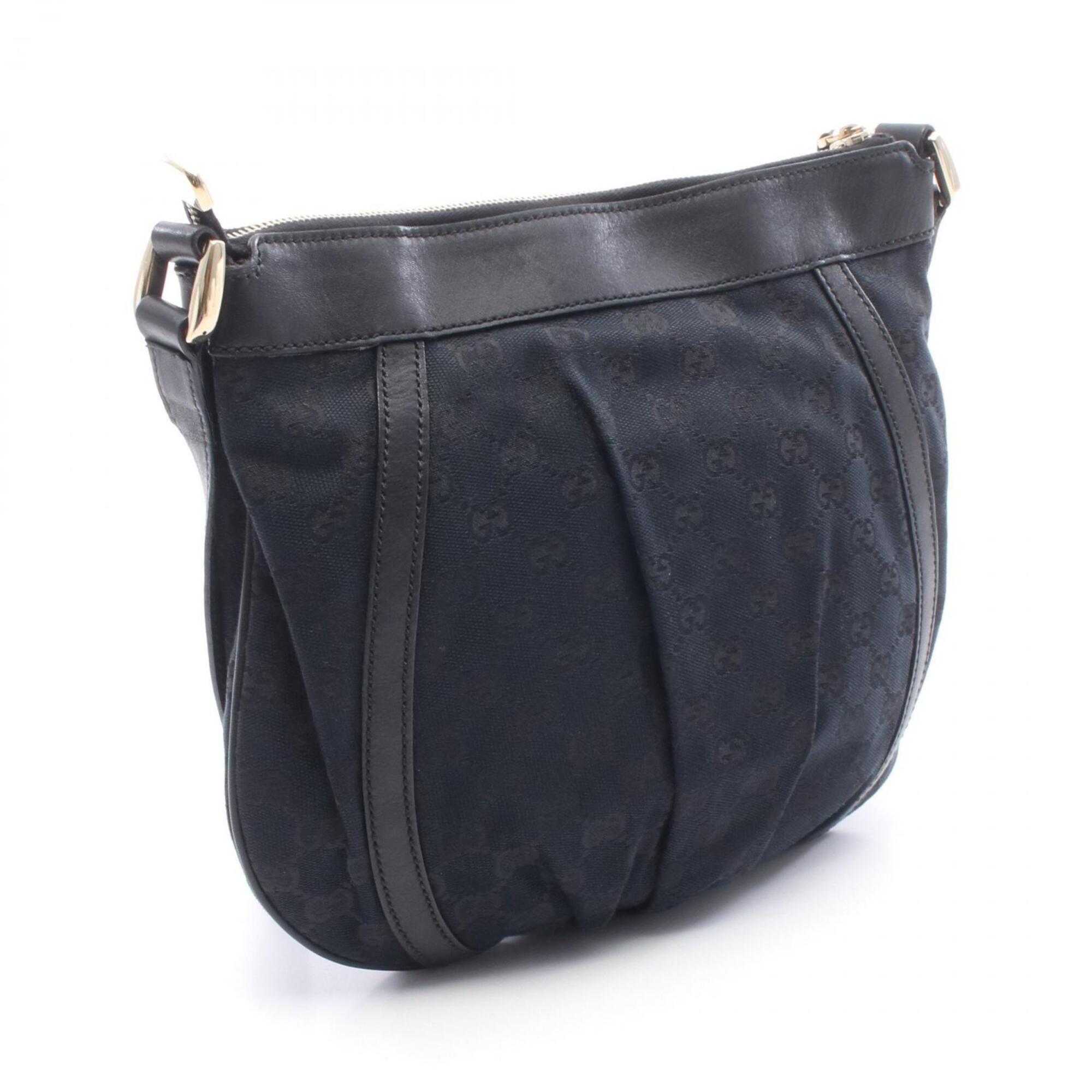 Gucci Black Gg Canvas Leather Handbag Shoulder Bag (Pre-Owned)