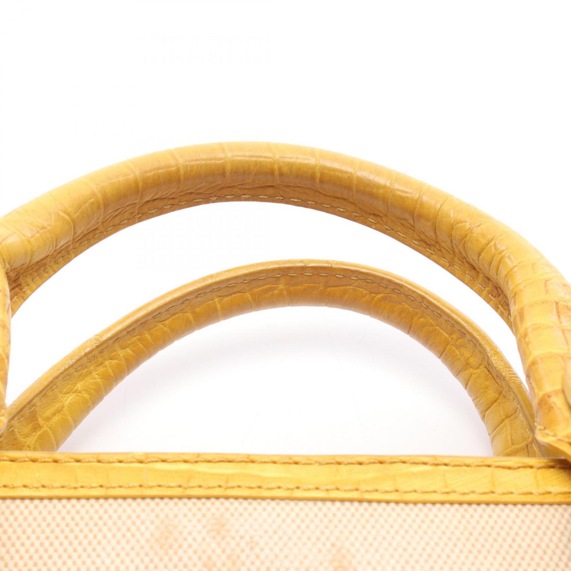 Celine Beige Yellow Canvas Leather Handbag (Pre-Owned)