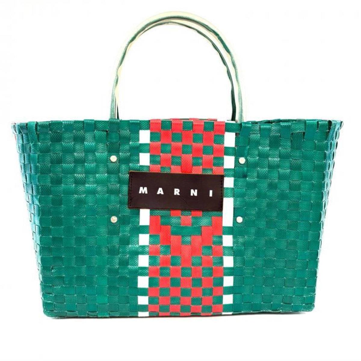 Marni Green Red Color Vinyl Leather Basket Handbag (Pre-Owned)