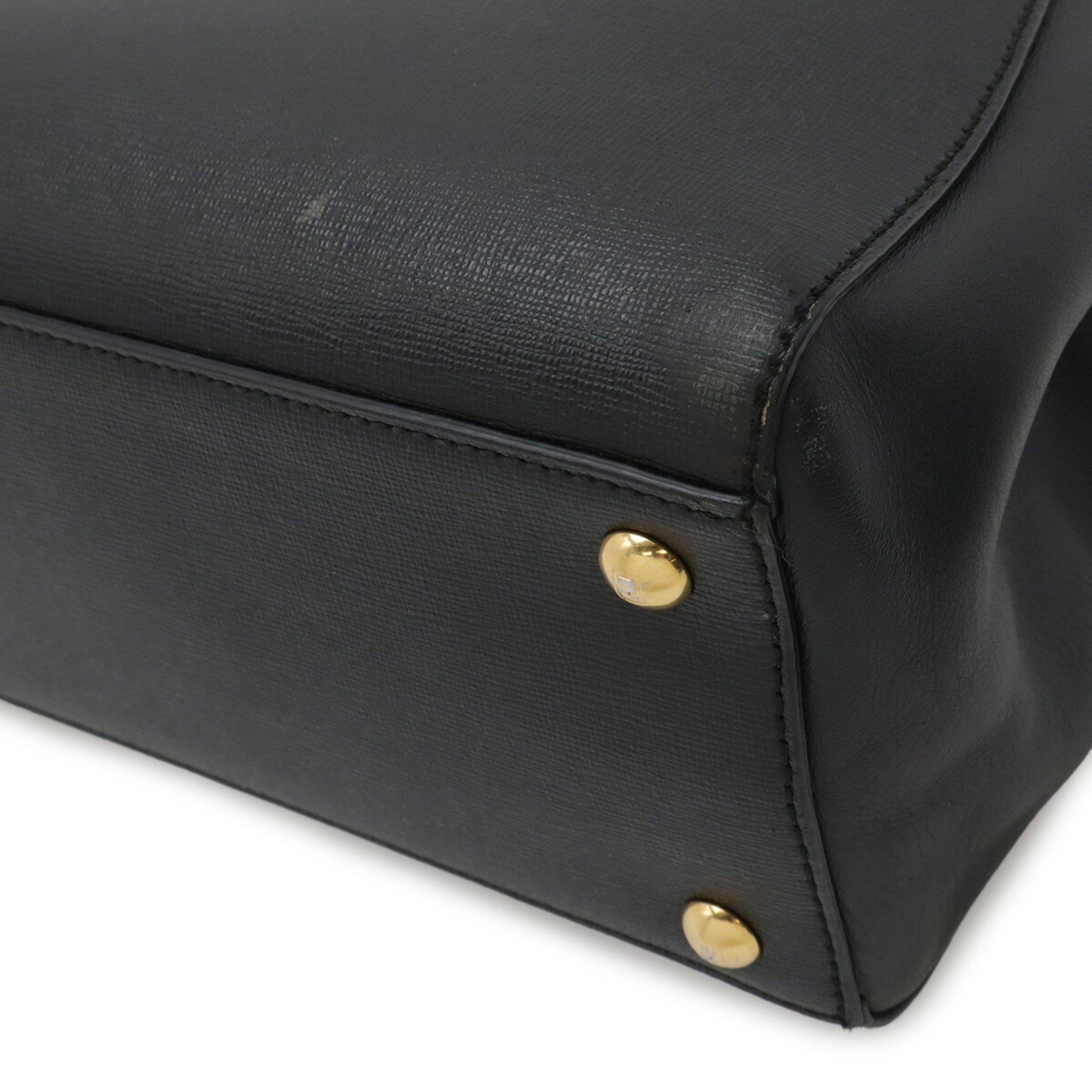 Fendi Black Leather Handbag Shoulder Bag Tote Bag (Pre-Owned)