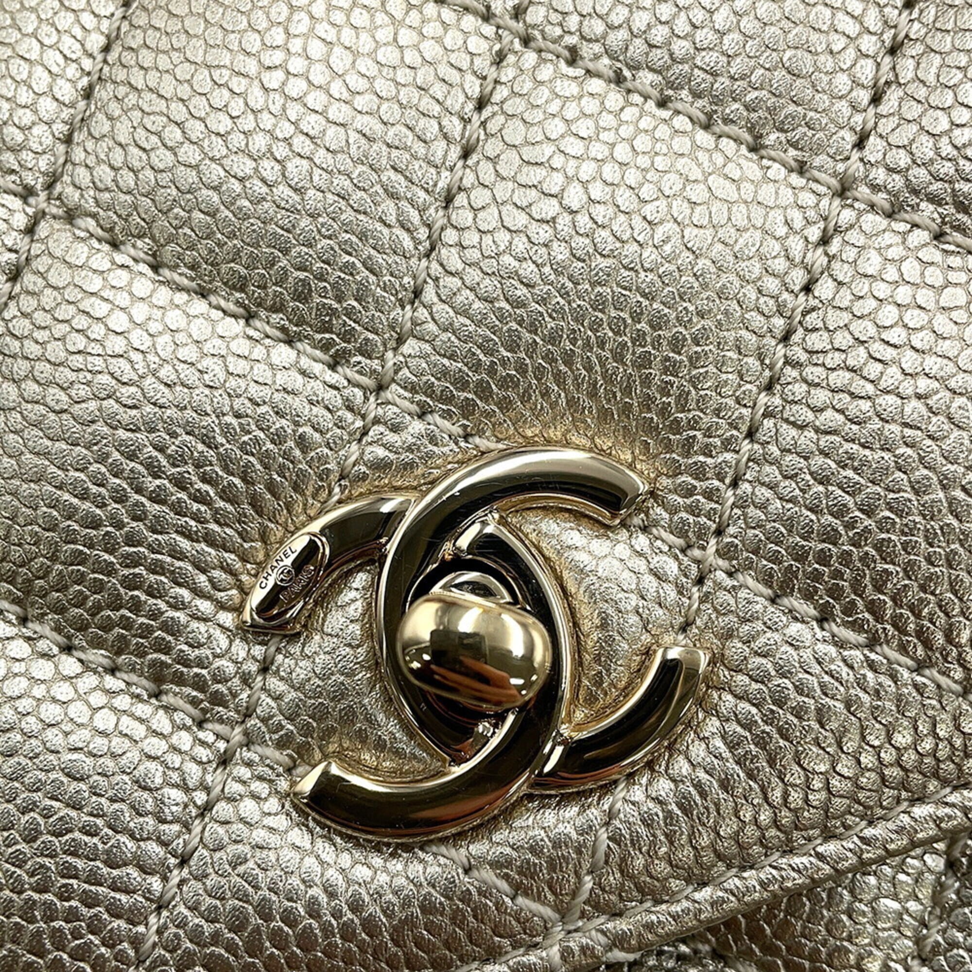 Chanel Gold Gold Brown Grained Calfskin Handbag Shoulder Bag (Pre-Owned)