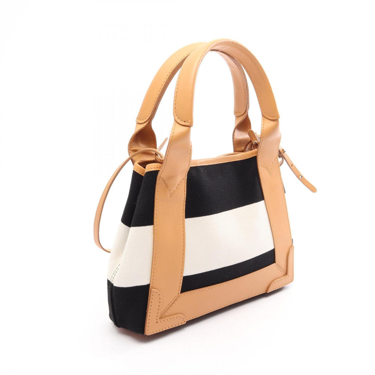 Balenciaga Black Brown White Canvas Leather Handbag Pouch (Pre-Owned)